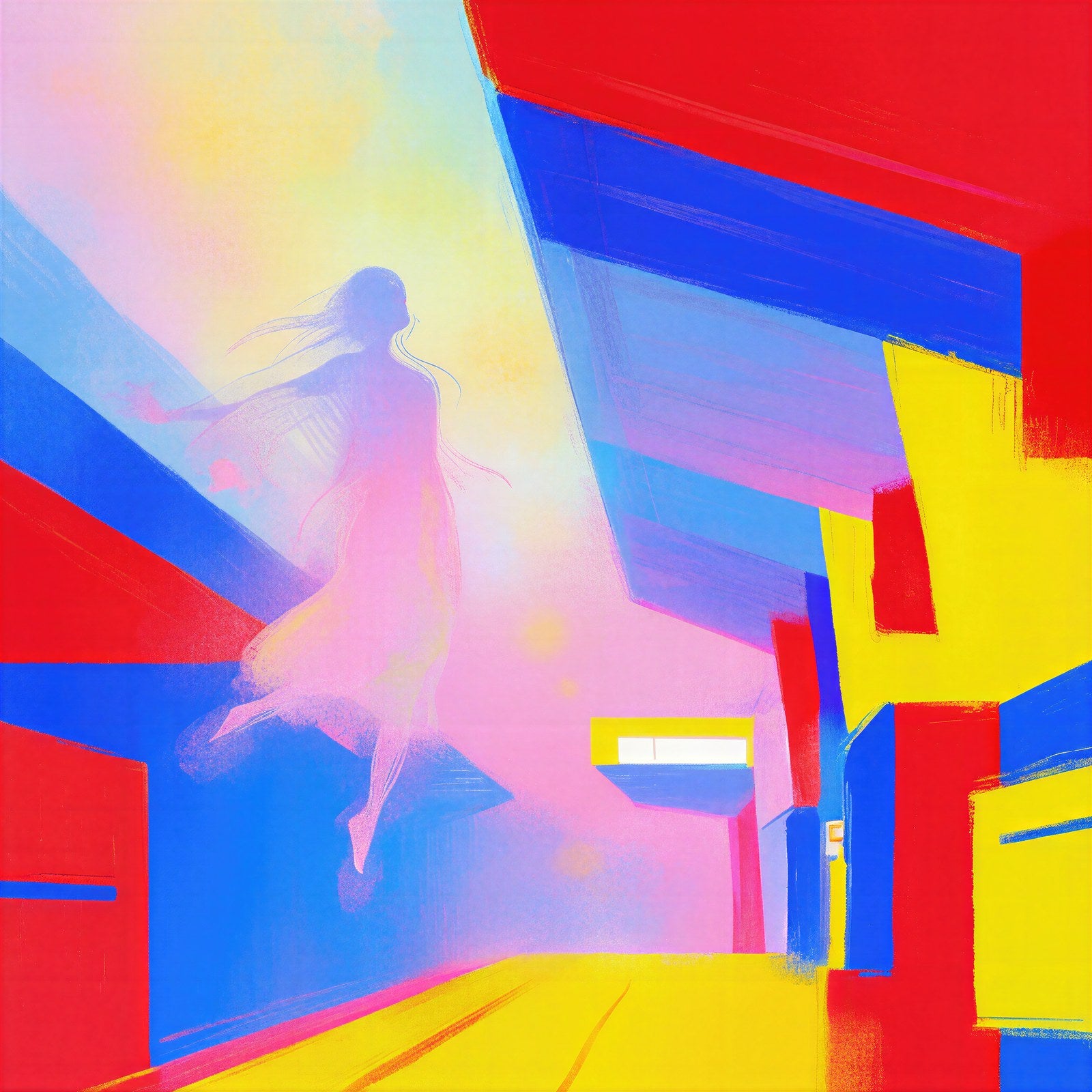 Lichtenfels Drift, Surreal Station Wall Art | Bold Primary Colors Expressionist Art Print — grid