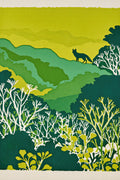 The Fox at Dusk, Graphic Risograph Art Print | Green Botanical Wall Art — grid