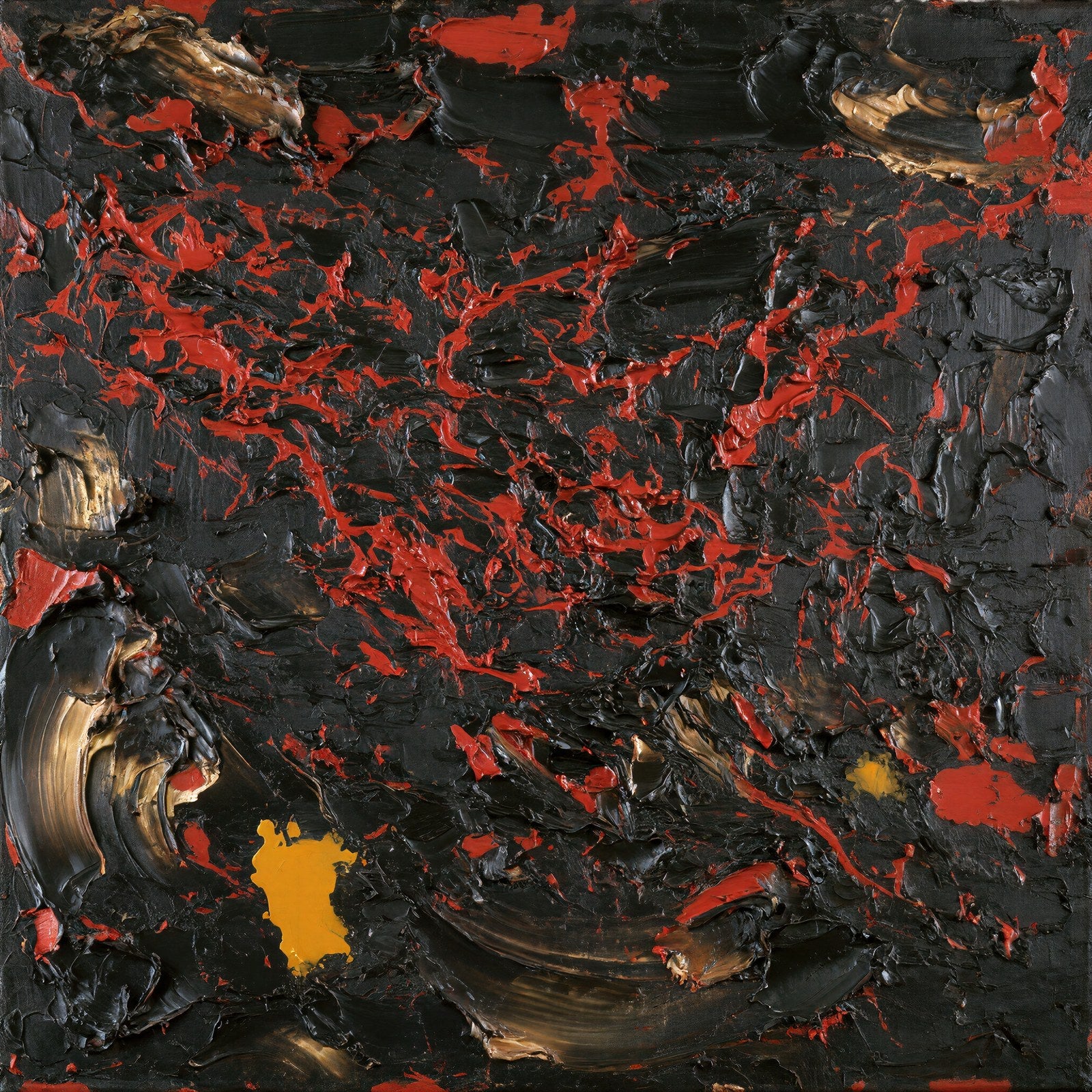 The Incision, Abstract Expressionist Art Print | Dark Ground, Cadmium Red Wall Art — grid