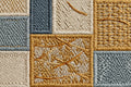 Embroidered Textile Grid Wall Art, Ochre, Slate & Raw Linen | Abstract Art Print — grid