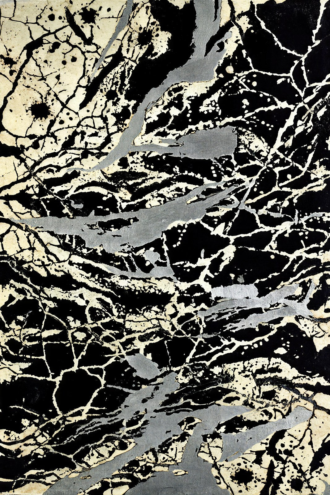 Crackled Void, Black & Pewter Abstract Art Print | Bold Gestural Wall Art — grid