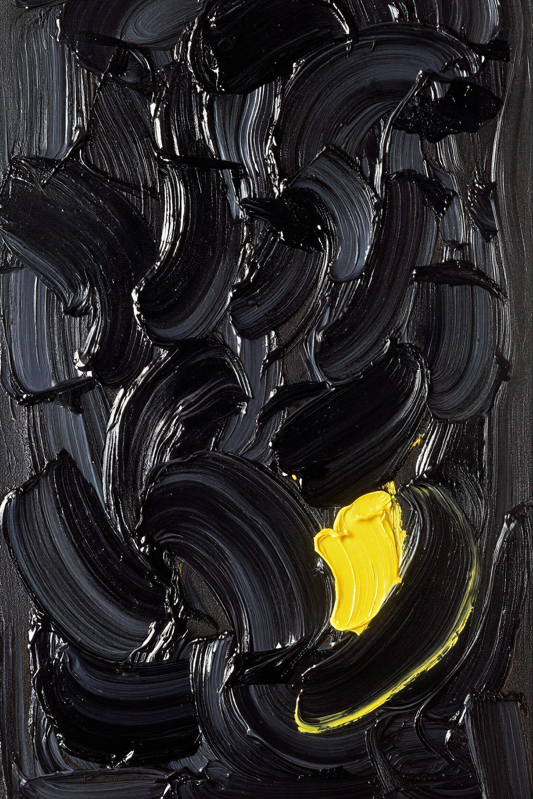 One Citron Stroke, Gestural Abstract Wall Art | Dark Impasto Oil Art Print — grid