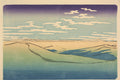 Desert Horizon Wall Art, Ukiyo-e Woodblock Style Print | Lilac & Green Duotone Landscape — grid