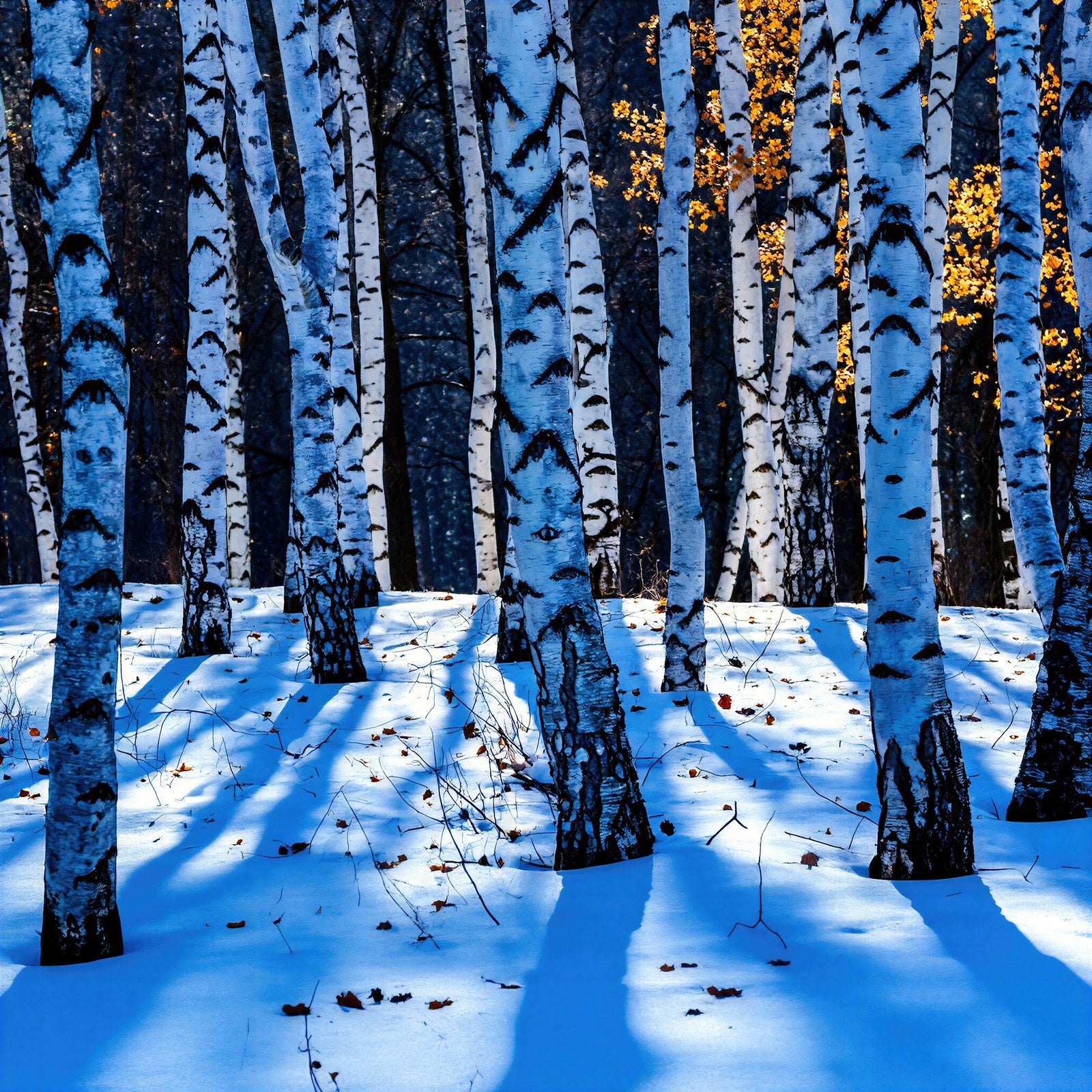 Winter Birch Forest Art Print | White Trunks Blue Shadow Snow | Nature Wall Art — grid