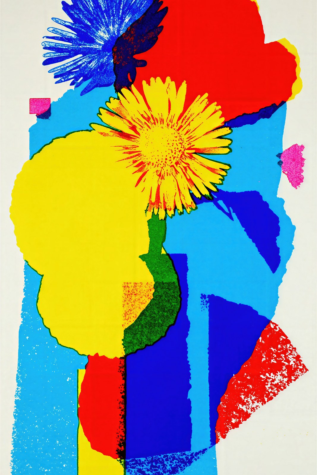 Impossible Bloom, Risograph Botanical Art Print, Surrealist Floral Wall Art in Vibrant Primaries — grid