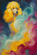 Poodle in Mist, Aqua Fuchsia Gold Abstract Animal Art Print for Wall — grid