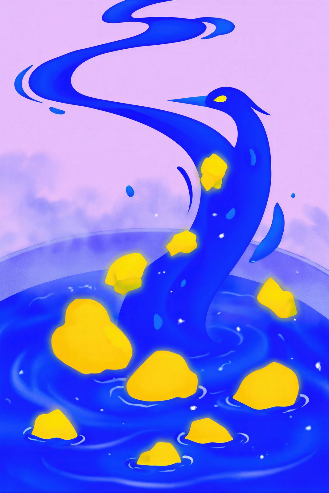Abstract Heron Wall Art Print | Sapphire, Chartreuse & Lilac | Flowing Bird Art — grid