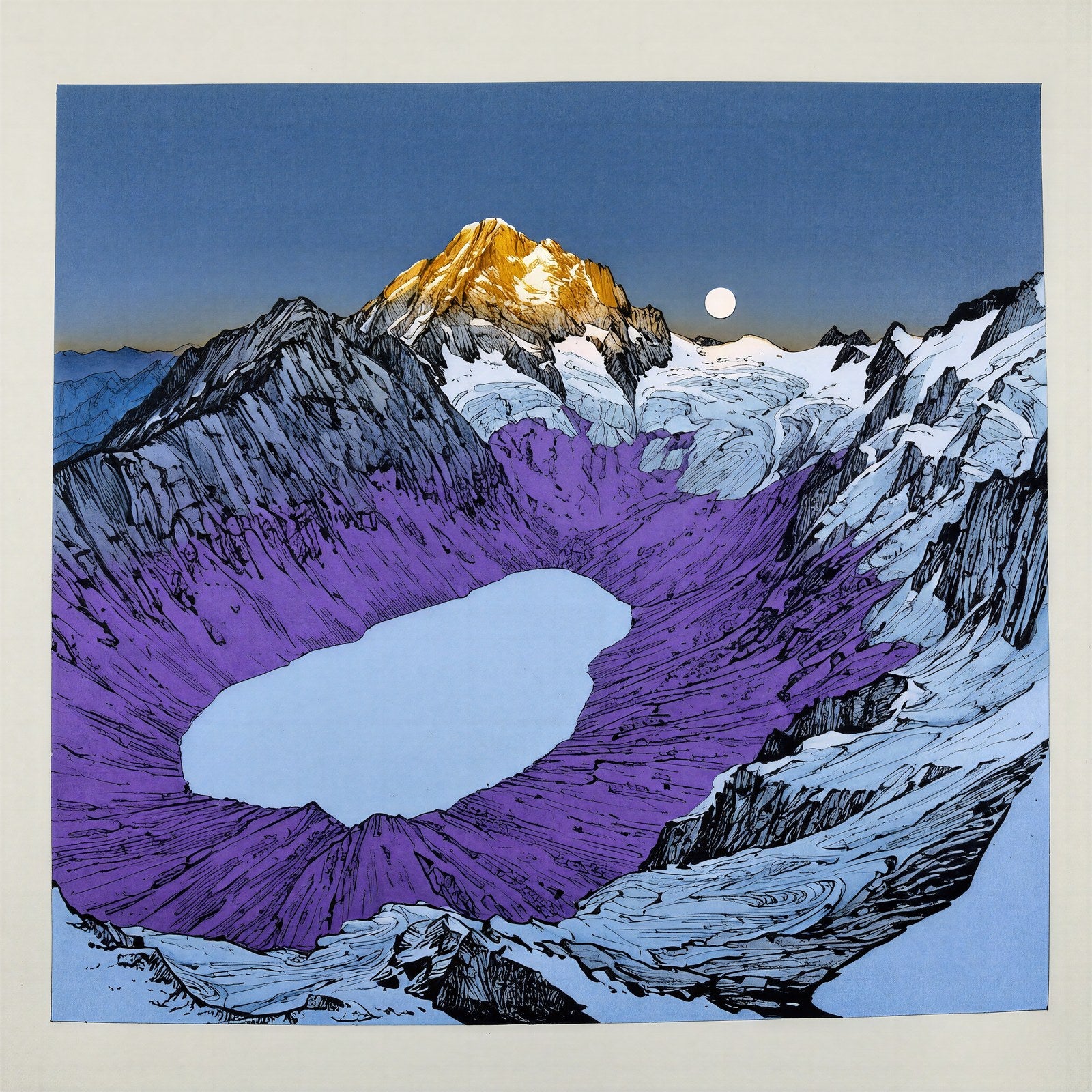 Alpine Lake at Dusk, Graphite & Ink Mountain Wall Art Print | Moonrise Fine Art — grid