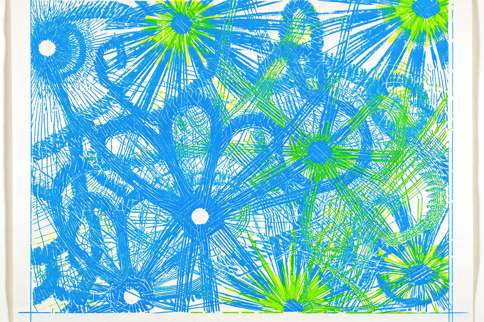 Circuit Radiance, Electric Neon Geometric Art Print | Cyan & Lime Blueprint Wall Art — grid