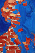 Monumental Figure Wall Art | Gestural Impasto Portrait Print in Brick Red, Pine & Royal Blue — grid