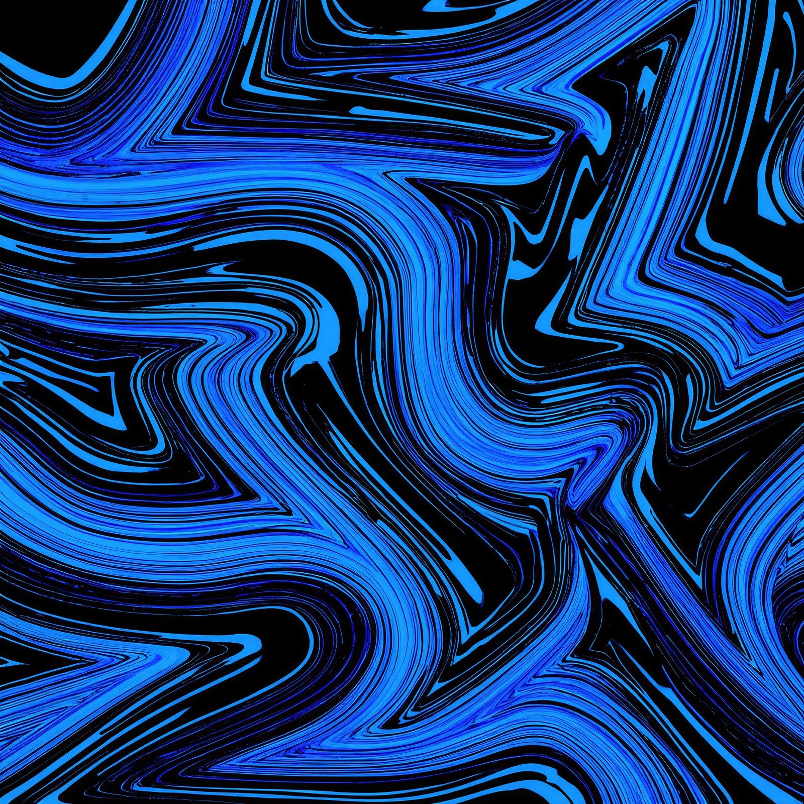 Flow Field Calligraphy Wall Art Print, Navy Blue & Cyan on Black, Generative Line Art, Dark Decor — grid