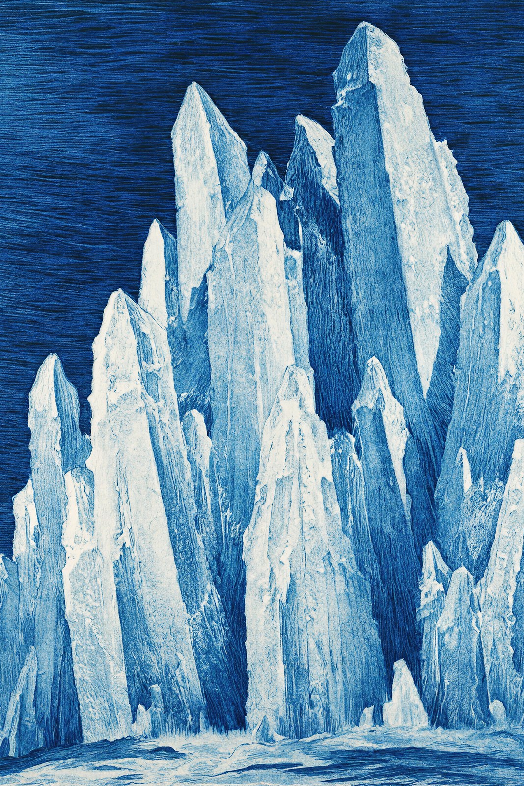 Frozen Monoliths, Azure Mezzotint Wall Art Print | Abstract Ice Art | Giclée Print — grid