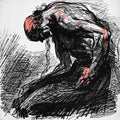Kowtow, Gestural Figure Study in Coral | Expressive Wall Art Print — grid