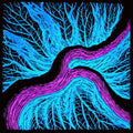 Electric Filament Wall Art, Neon Cyan & Magenta Abstract Art Print, Woodblock Geometric — grid