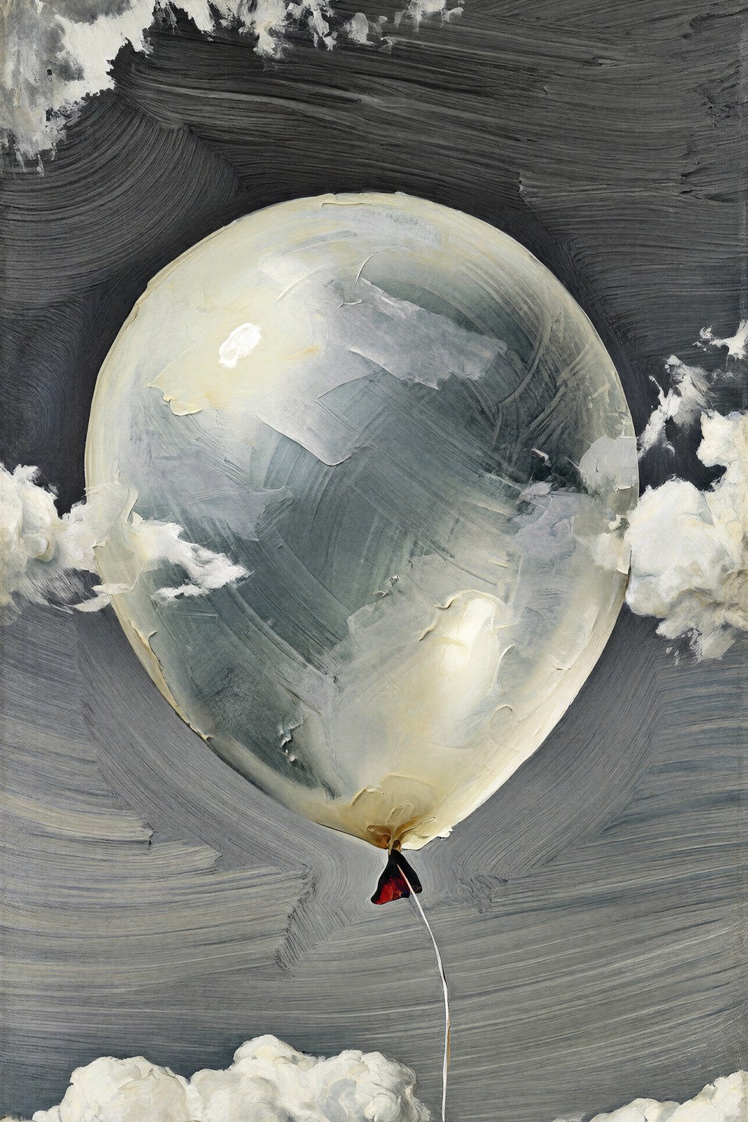 Adrift in Silence, Abstract Balloon Wall Art Print | Encaustic Texture | Achromatic Cloud Art — grid