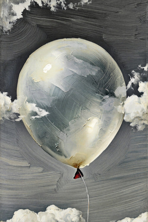 Adrift in Silence, Abstract Balloon Wall Art Print | Encaustic Texture | Achromatic Cloud Art — grid