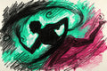Looming Dancer Art Print, Abstract Charcoal & Graphite Wall Art | Sea Green & Raspberry — grid
