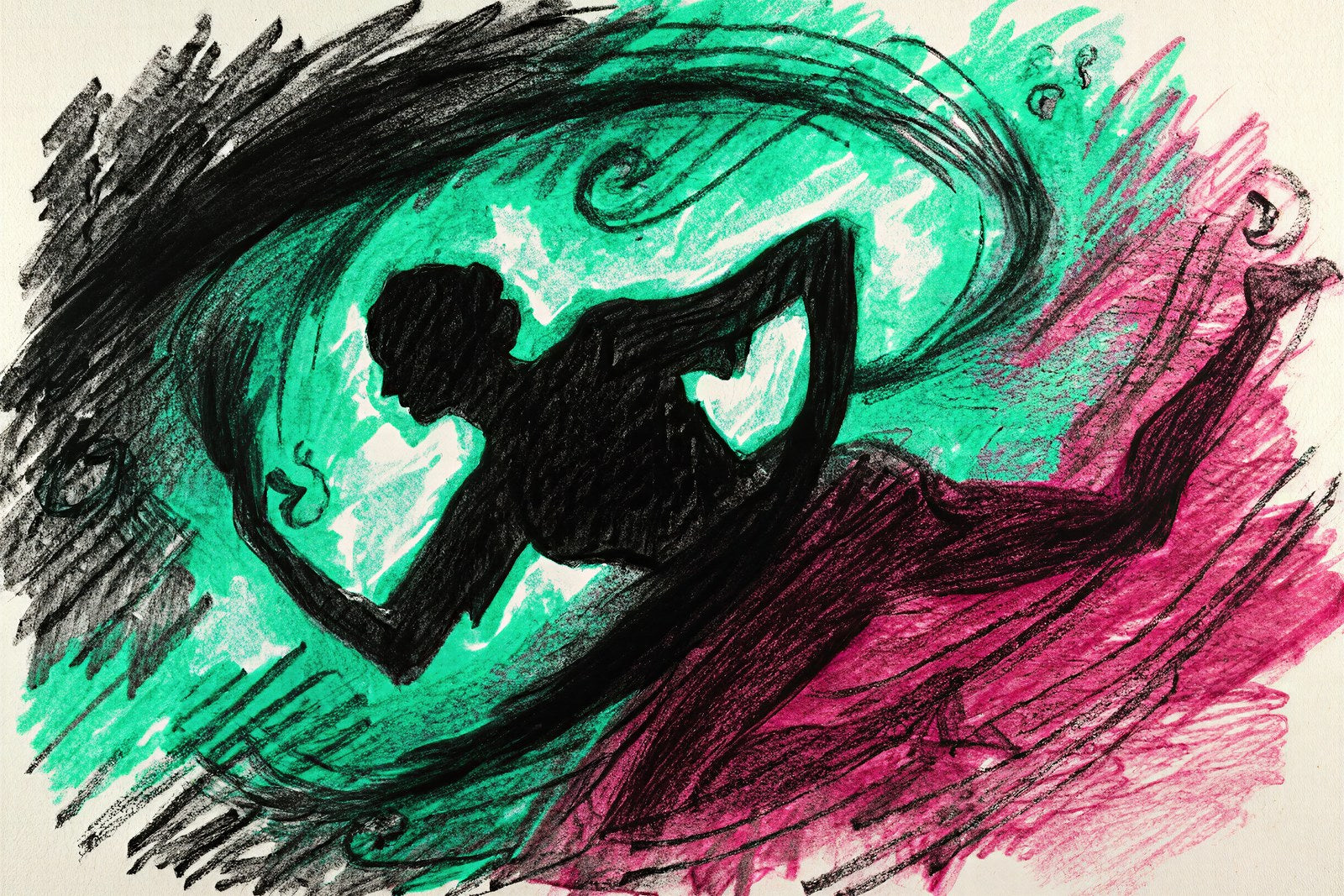 Looming Dancer Art Print, Abstract Charcoal & Graphite Wall Art | Sea Green & Raspberry — grid