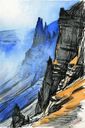 Desert Cliffs in Mist, Charcoal & Amber Art Print | Expressive Gesture Drawing Wall Art — grid