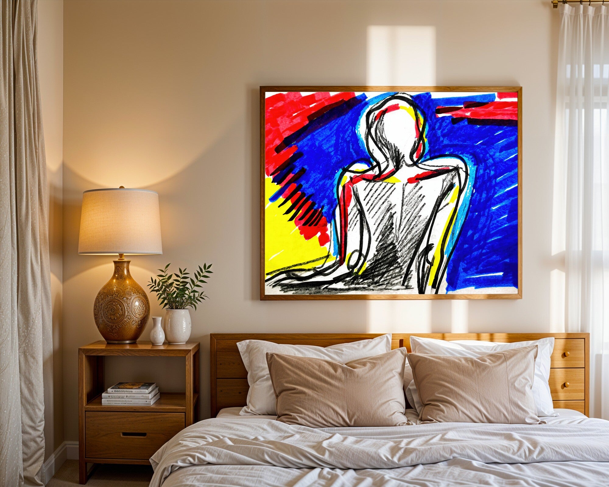 Storm Within, Gestural Figure Art Print, Abstract Expressionist, Vibrant Primary Colors Wall Art — room-l-bedroom-wood