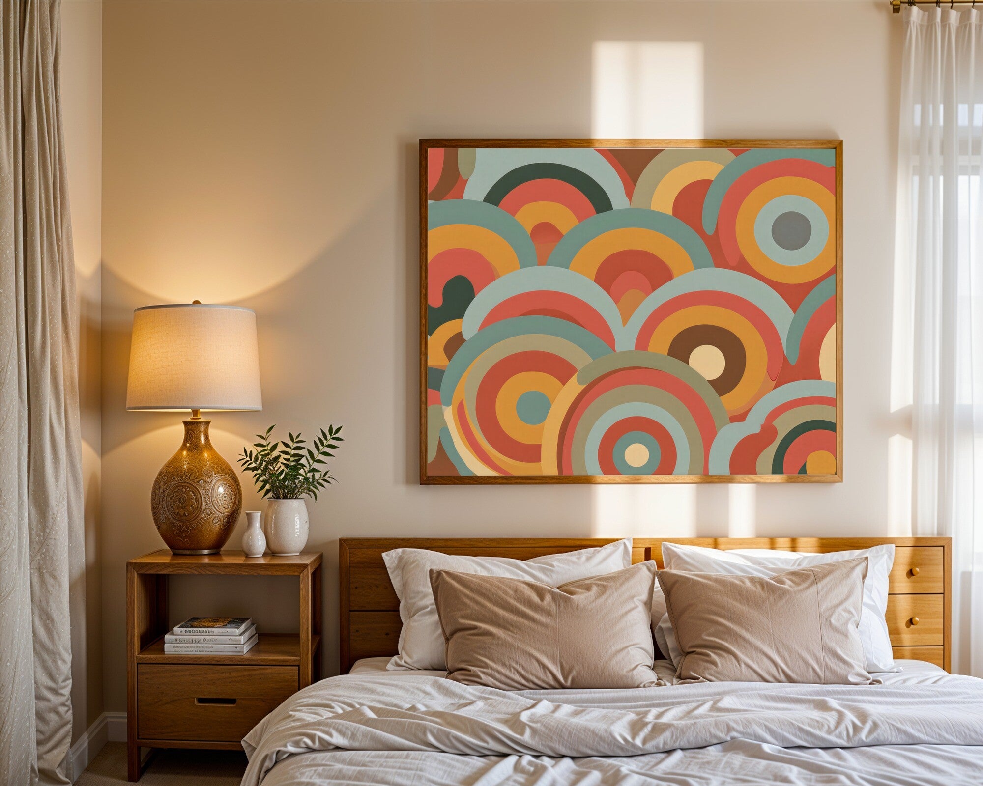 Rhythmic Earth, Abstract Art Print in Terracotta, Ochre & Dusty Sage | Landscape Wall Art — room-l-bedroom-wood