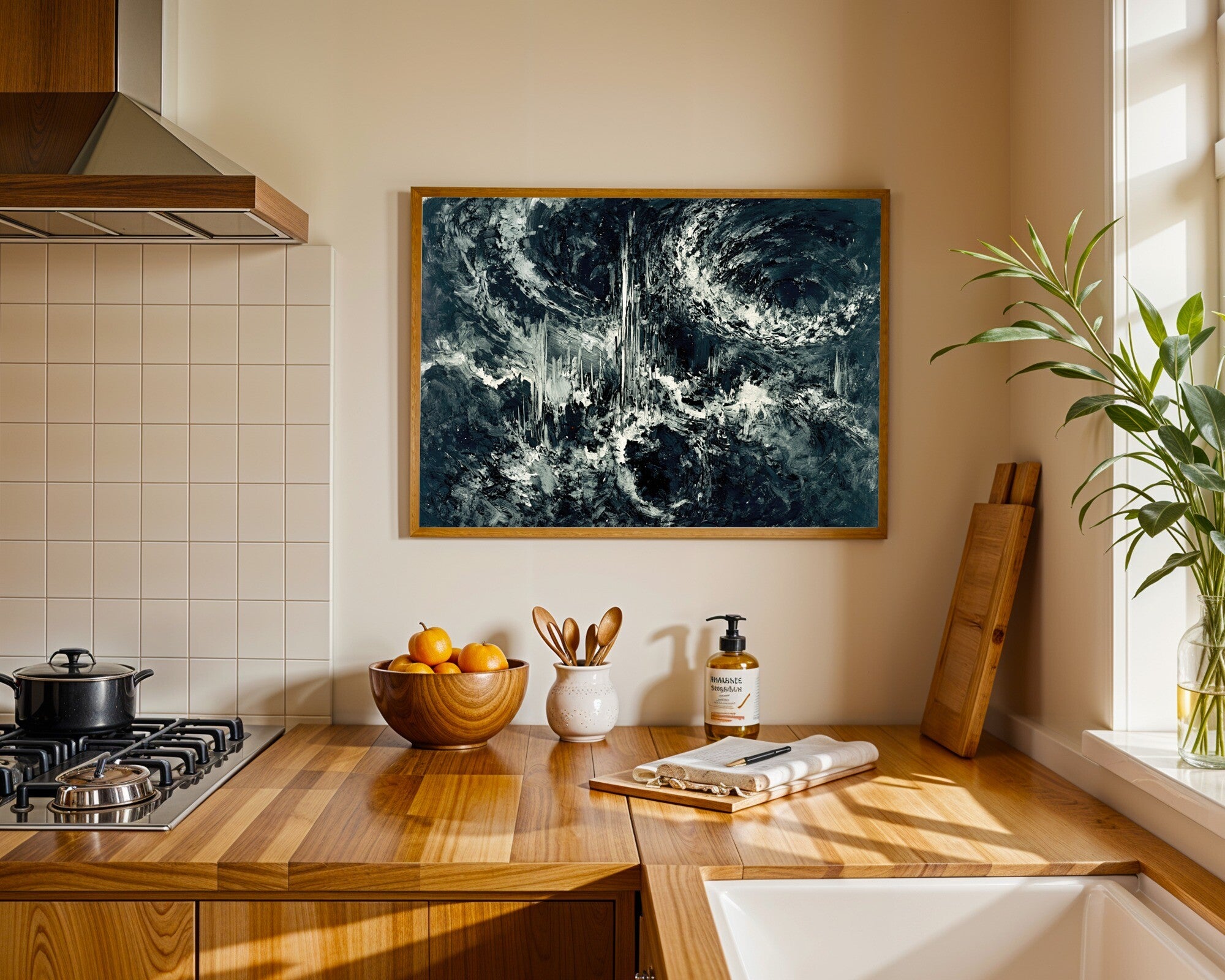 Charcoal Collision, Jewel Tone Abstract Wall Art | Sapphire, Emerald & Graphite Art Print — room-l-kitchen-wood