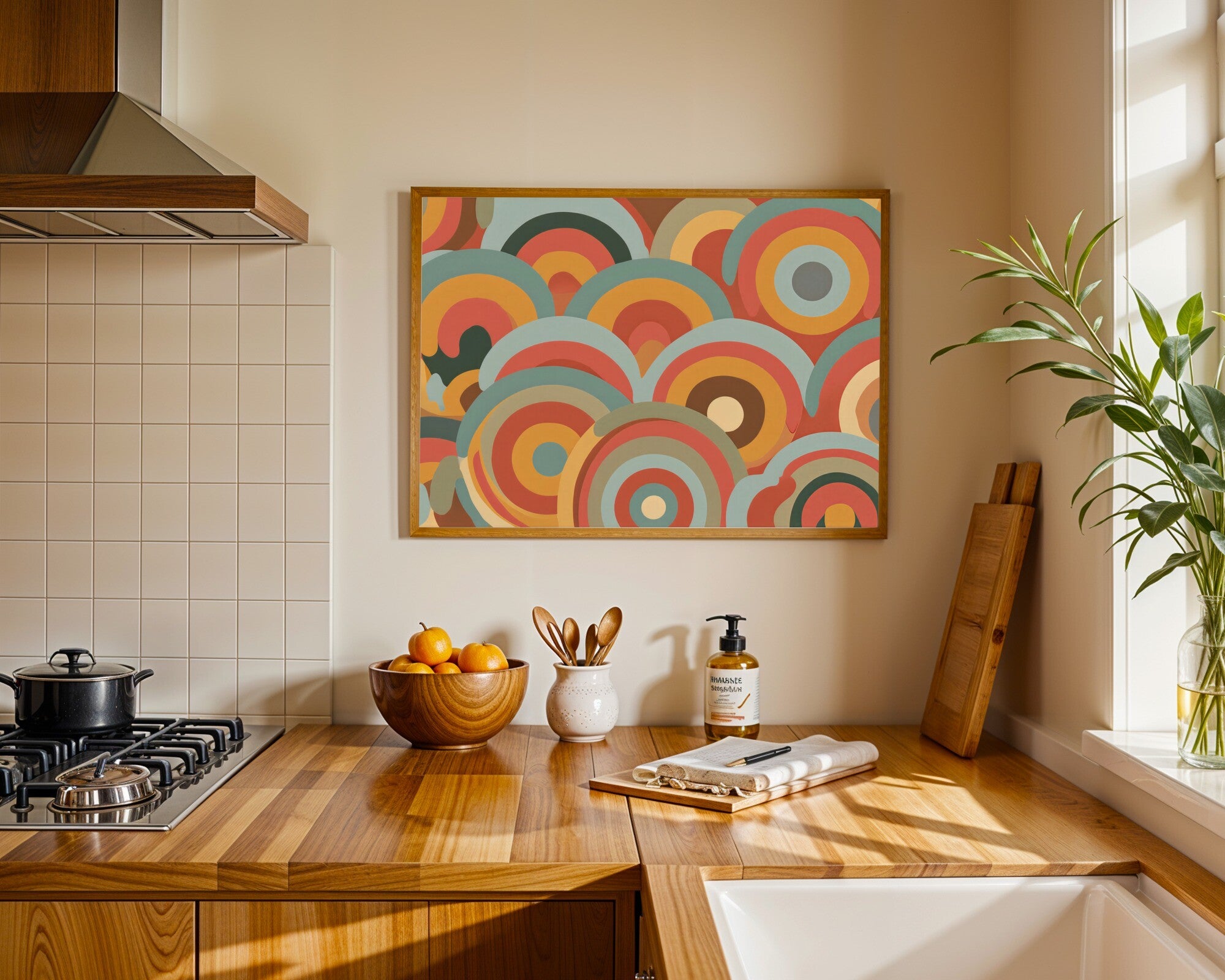 Rhythmic Earth, Abstract Art Print in Terracotta, Ochre & Dusty Sage | Landscape Wall Art — room-l-kitchen-wood