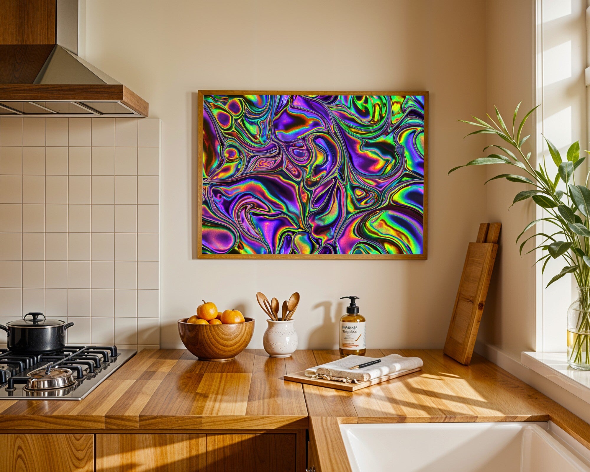 Heavy Metallic Swirls, Abstract Iridescent Texture Wall Art Print — room-l-kitchen-wood