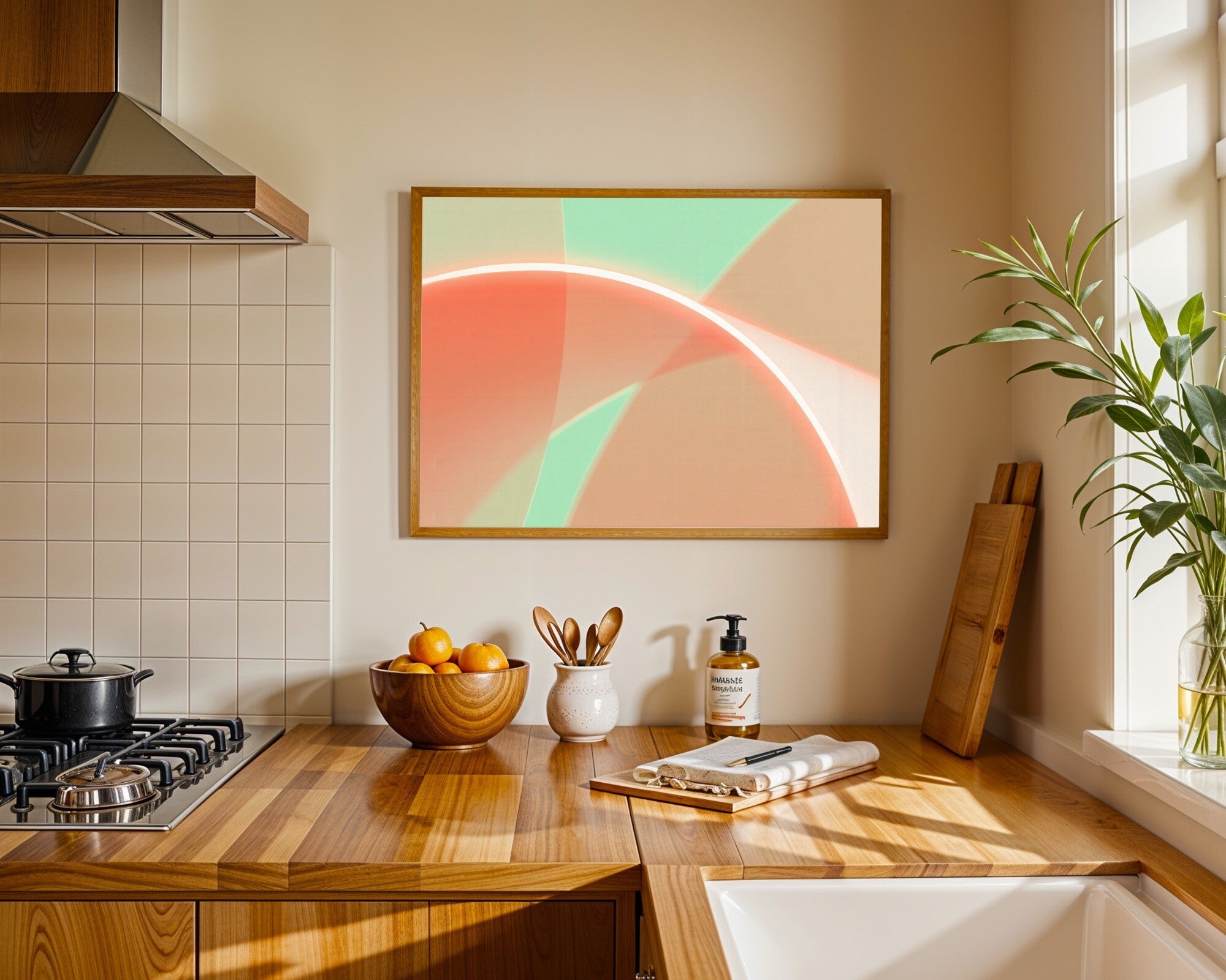 Luminous Drift, Apricot & Mint Abstract Wall Art Print | Pastel Color Field — room-l-kitchen-wood