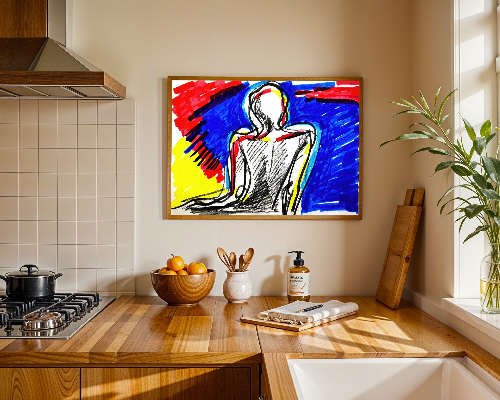 Storm Within, Gestural Figure Art Print, Abstract Expressionist, Vibrant Primary Colors Wall Art — room-l-kitchen-wood