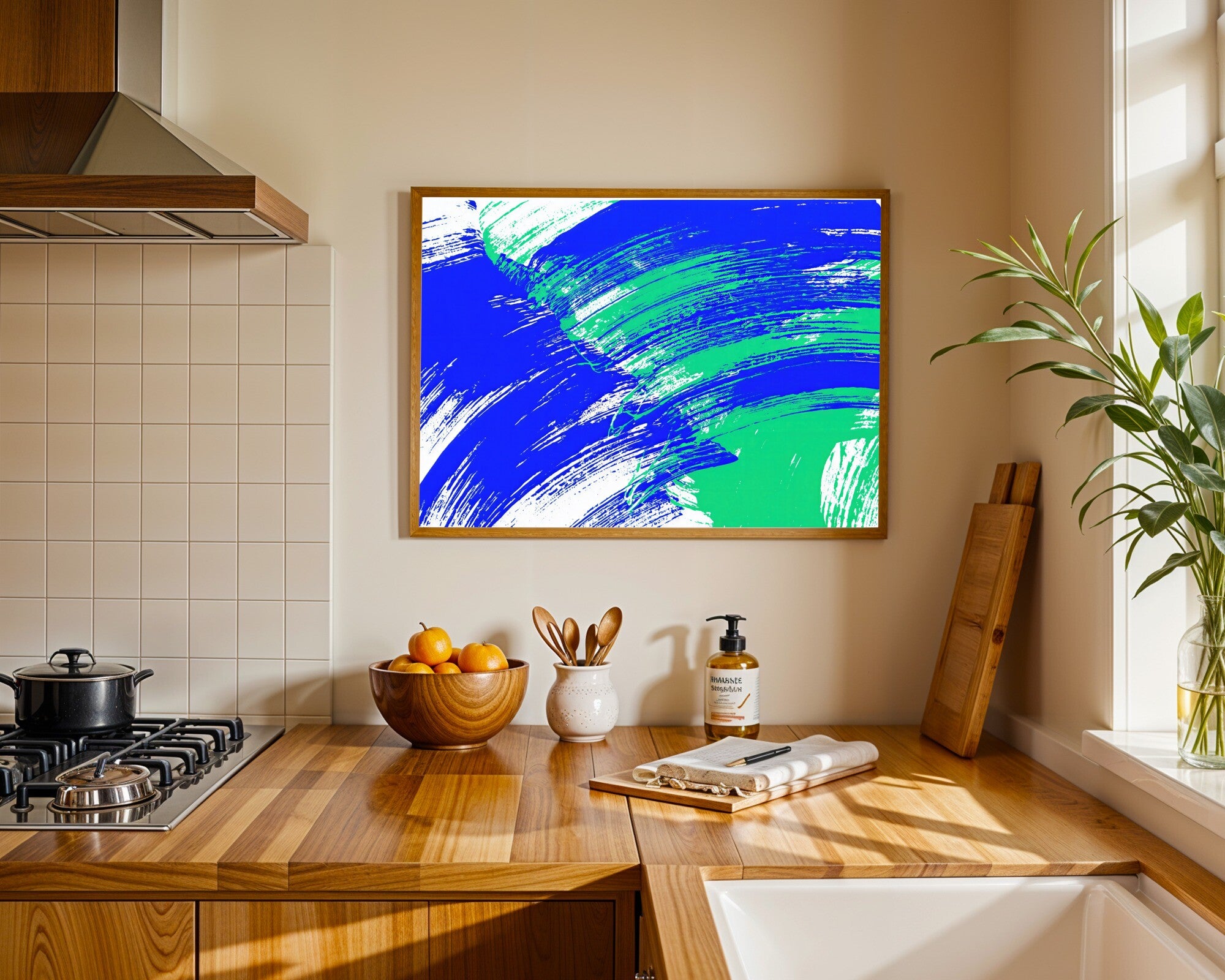 Sapphire & Emerald Gestural Abstract Wall Art | Jewel Tone Risograph Art Print — room-l-kitchen-wood