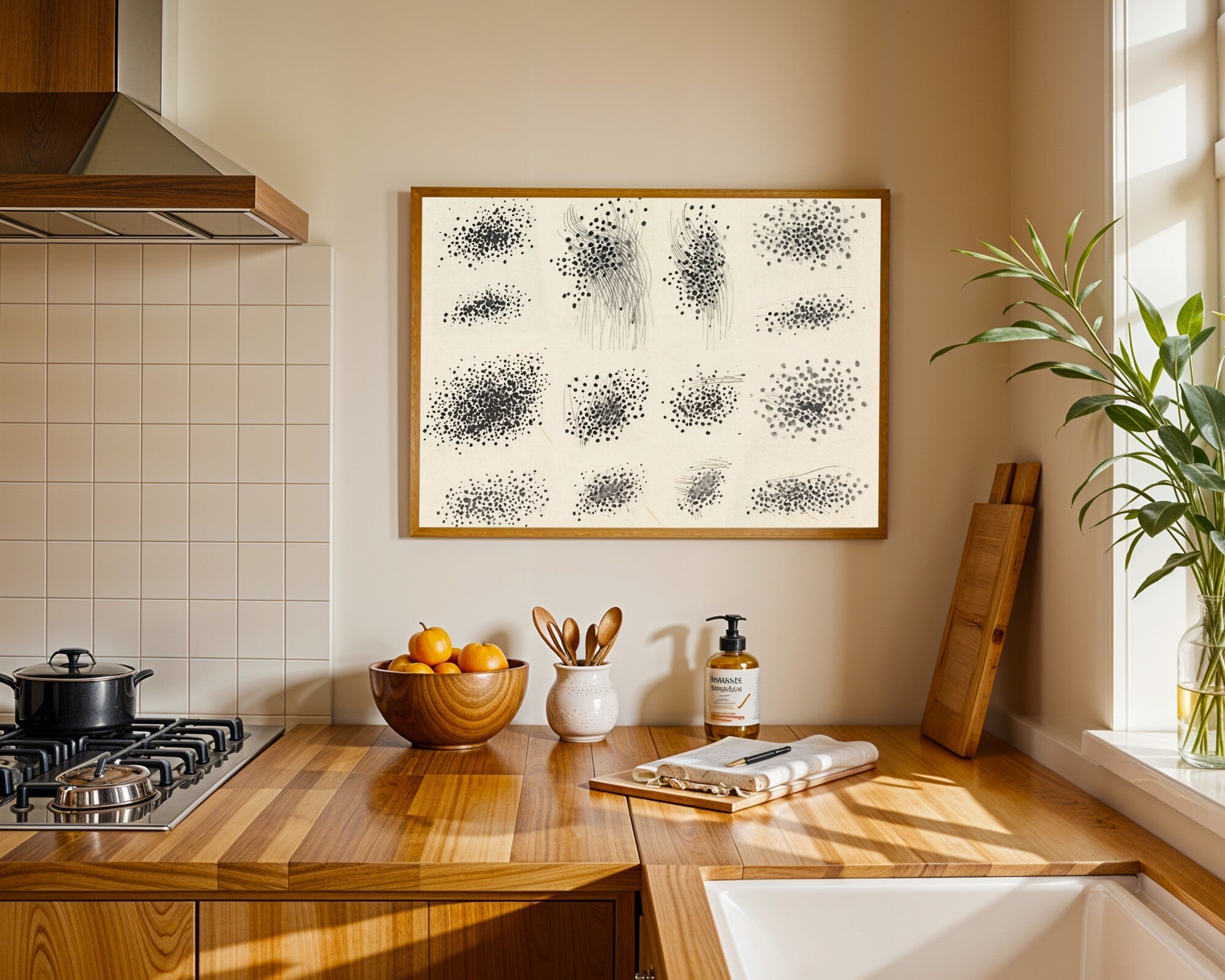 Charcoal Studies Contact Sheet | Gestural Abstract Art Print | Graphite Arcs & Dots Wall Art — room-l-kitchen-wood