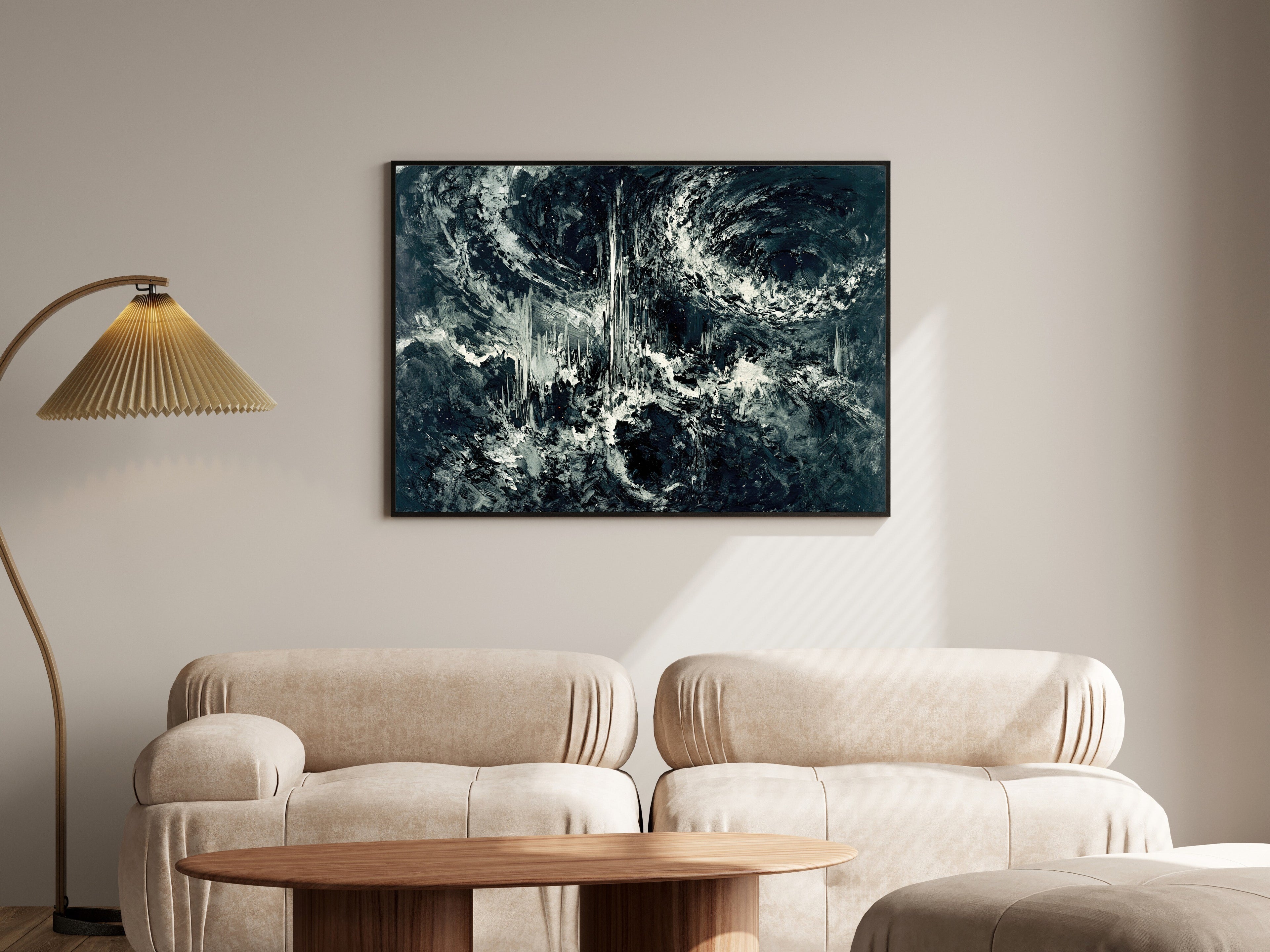 Charcoal Collision, Jewel Tone Abstract Wall Art | Sapphire, Emerald & Graphite Art Print — room-l-living-black