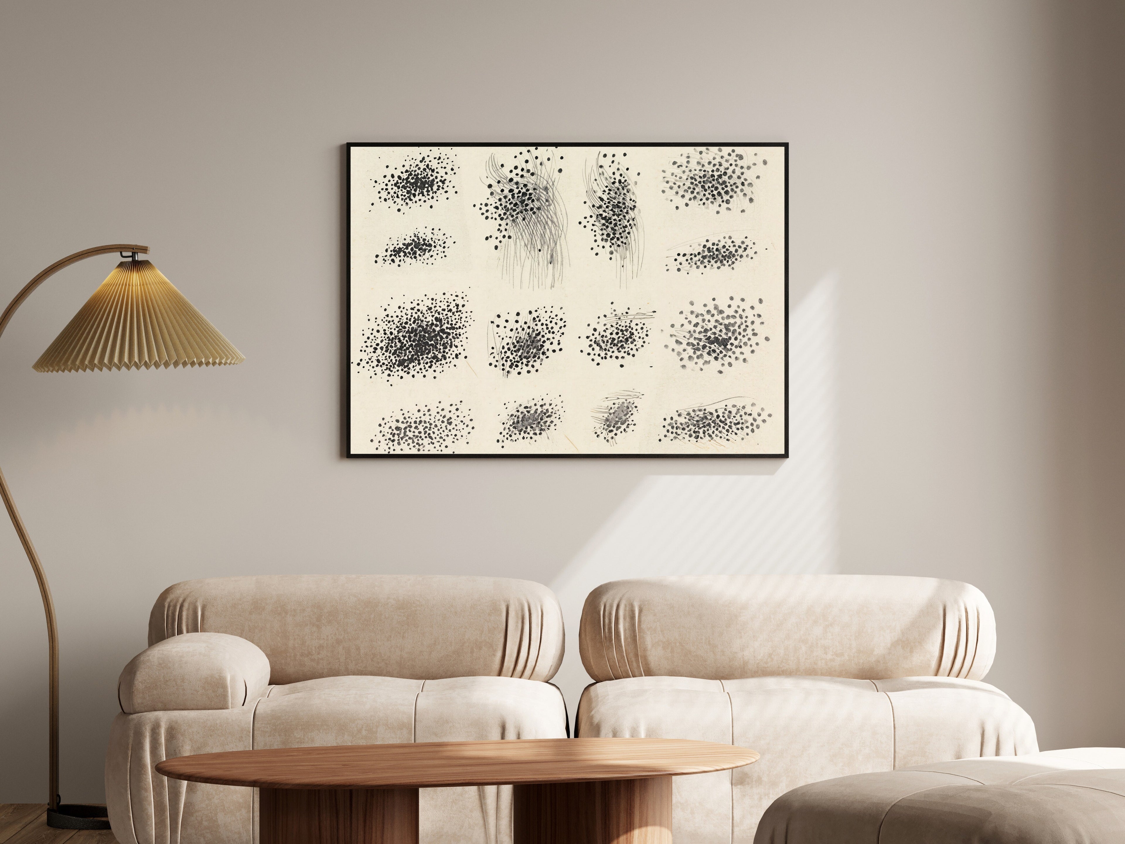 Charcoal Studies Contact Sheet | Gestural Abstract Art Print | Graphite Arcs & Dots Wall Art — room-l-living-black