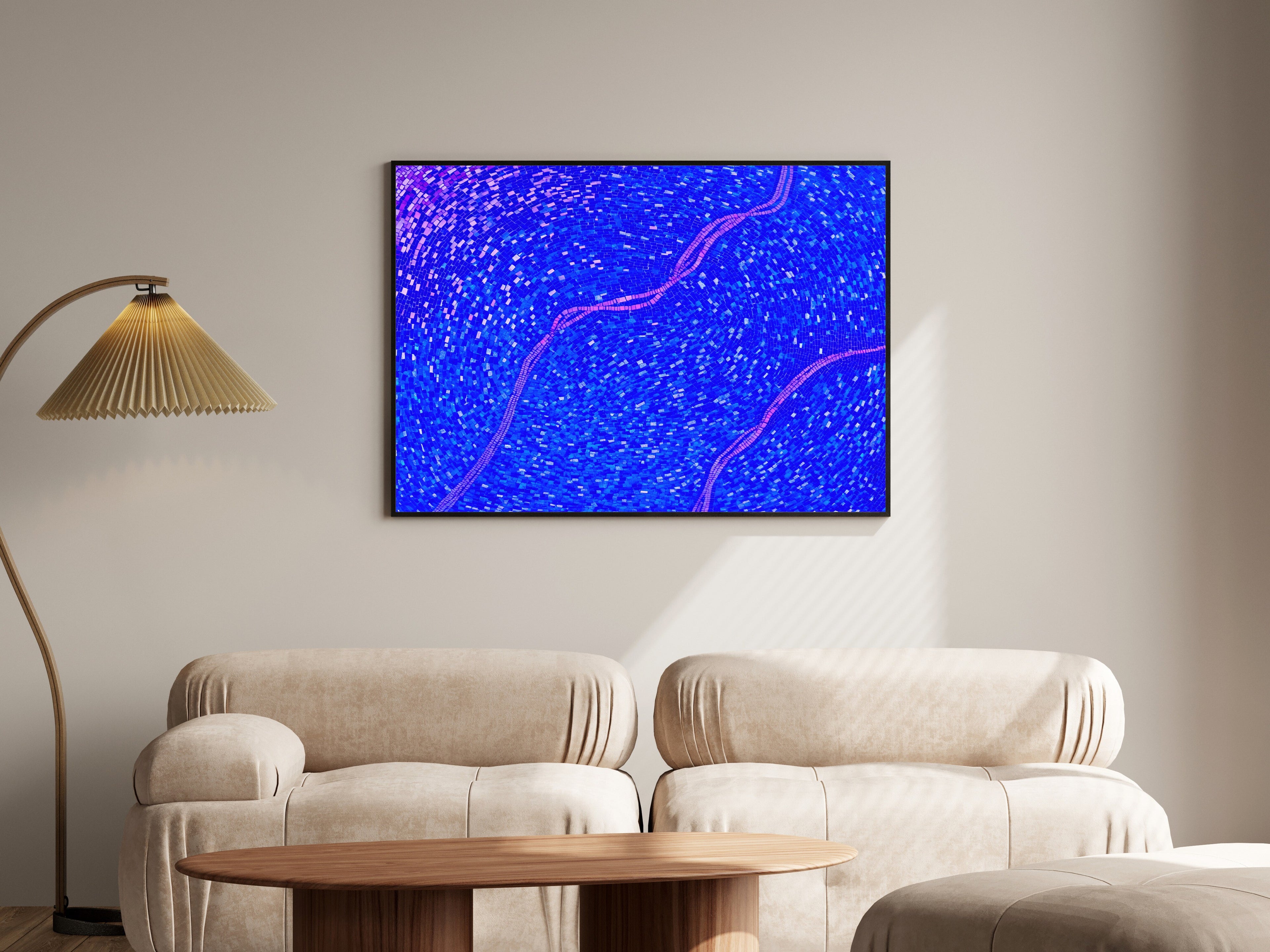 Ultramarine Mosaic Wall Art, Abstract Colour Field Art Print with Violet Tessera Detail — room-l-living-black