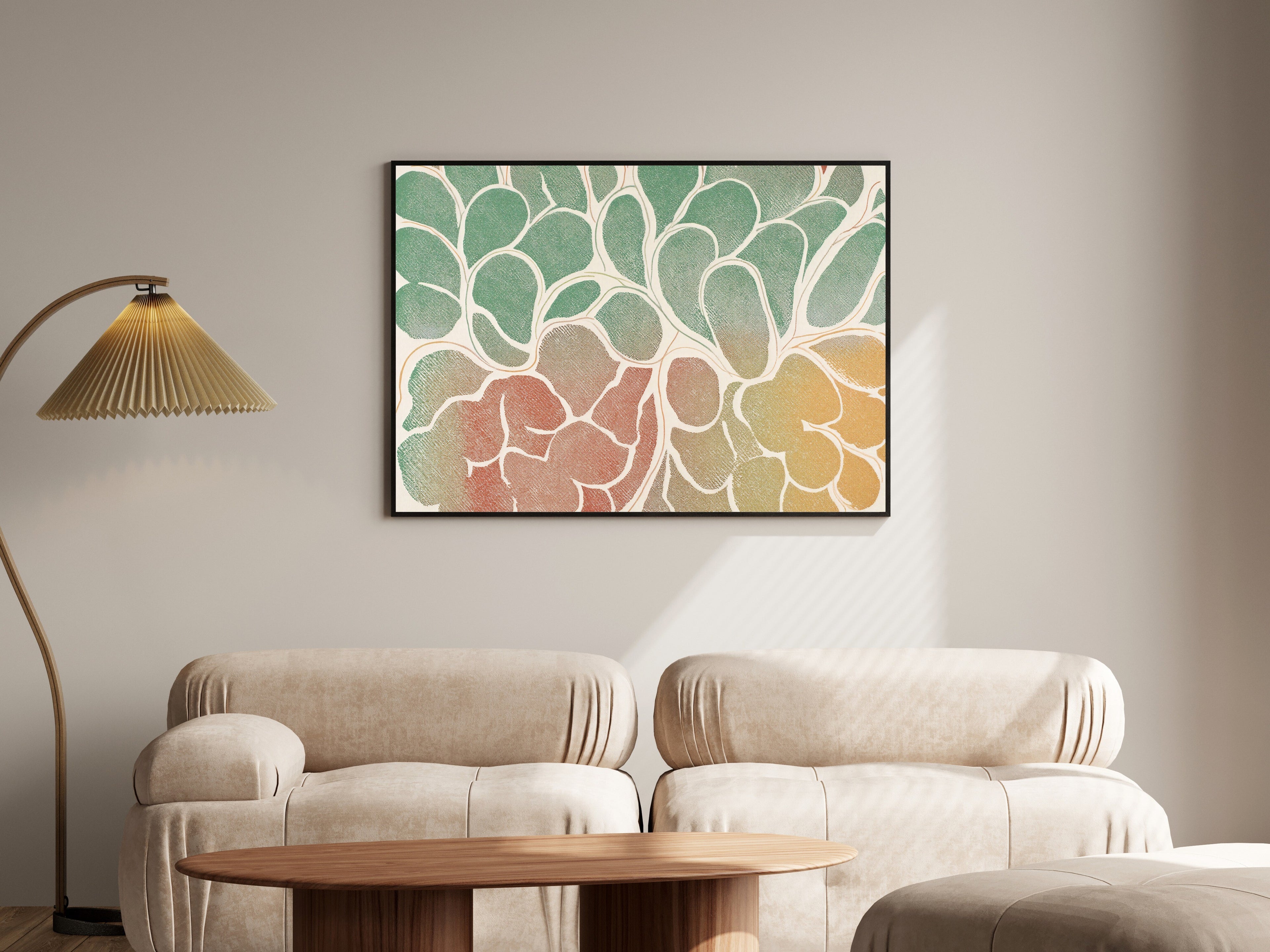 Layered Organic Fields Wall Art Print | Risograph Abstract | Sage Terracotta Ochre — room-l-living-black