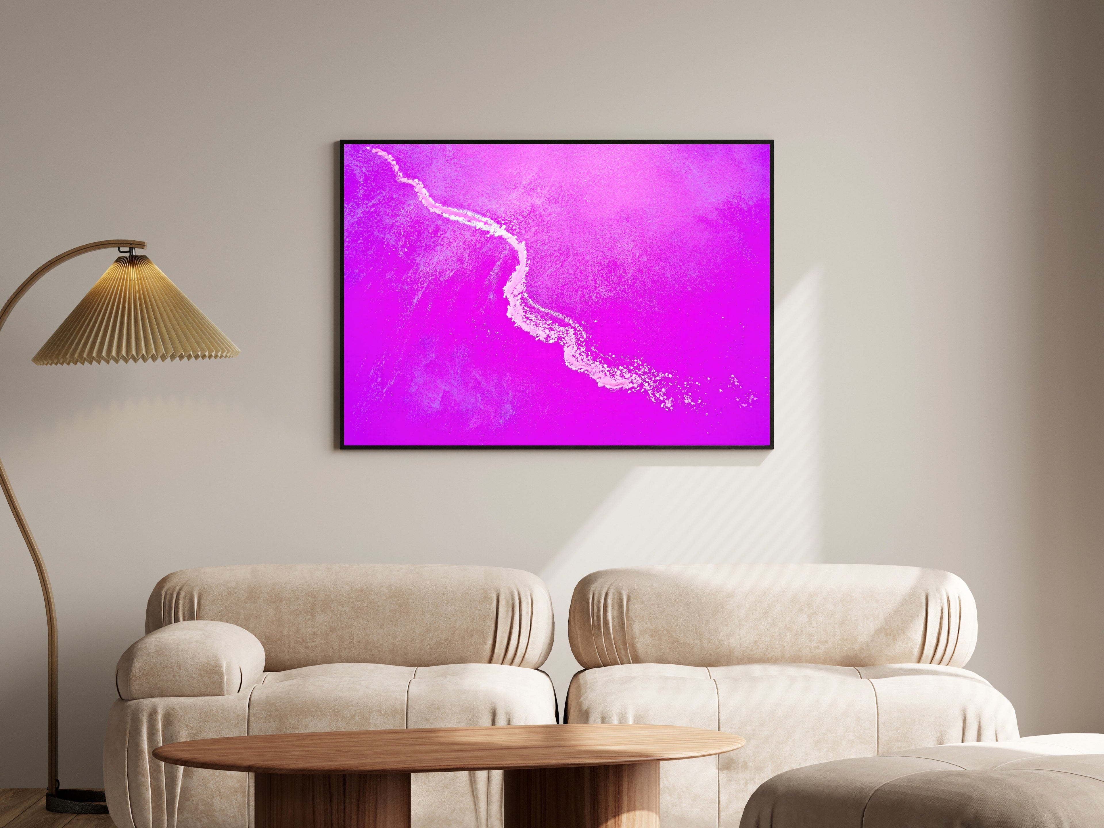 Wild Pink Expanse, Abstract Chalk Stroke Wall Art | Saturated Primary Color Print — room-l-living-black