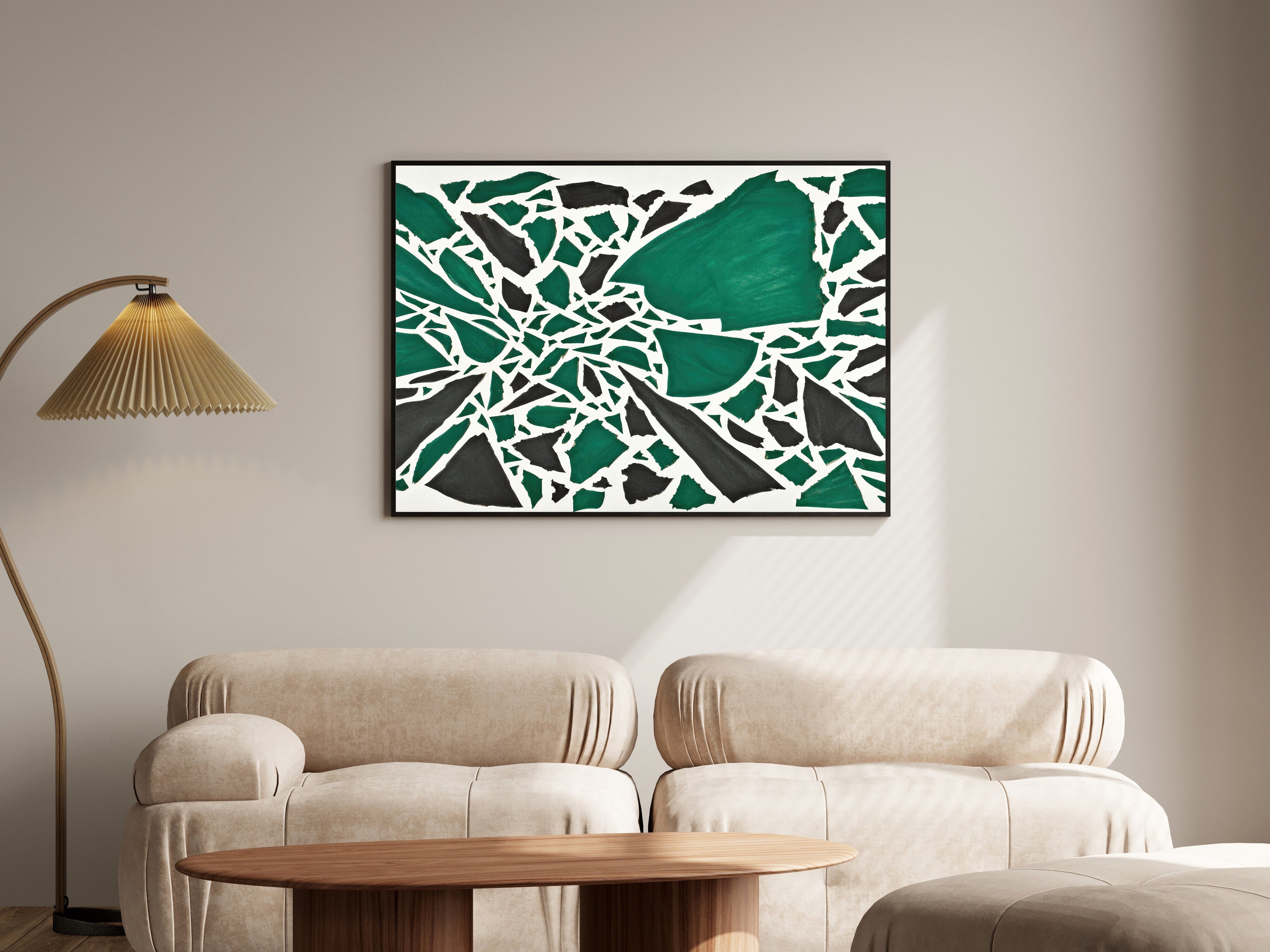 Sudden Reversal, Emerald & Charcoal Abstract Art Print | Bold Geometric Wall Art — room-l-living-black