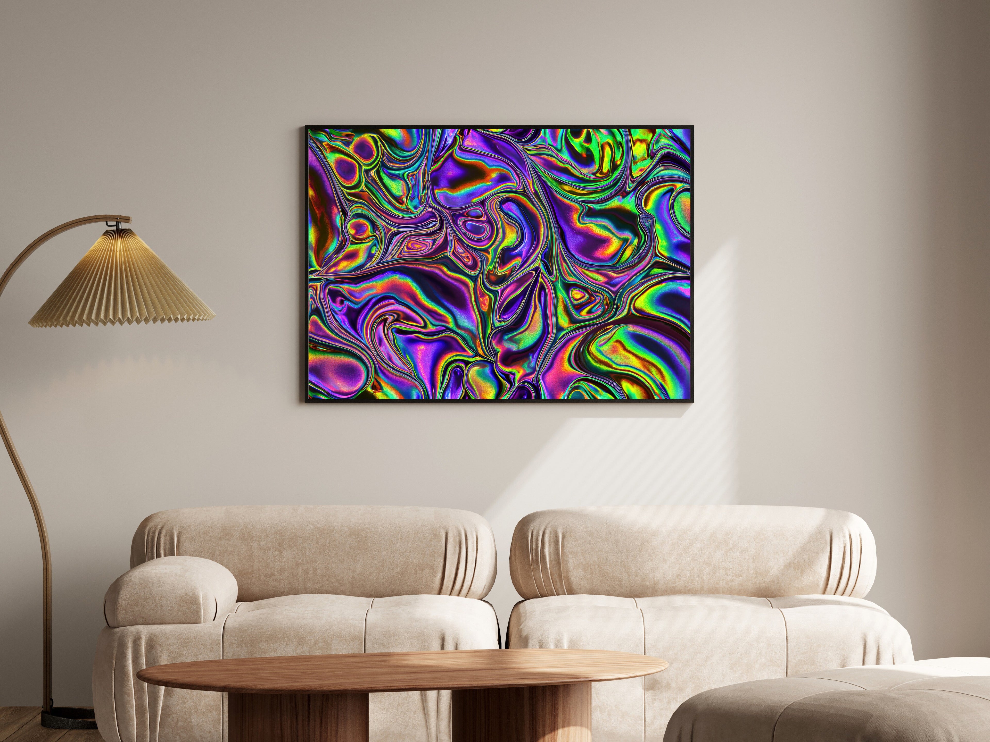 Heavy Metallic Swirls, Abstract Iridescent Texture Wall Art Print — room-l-living-black