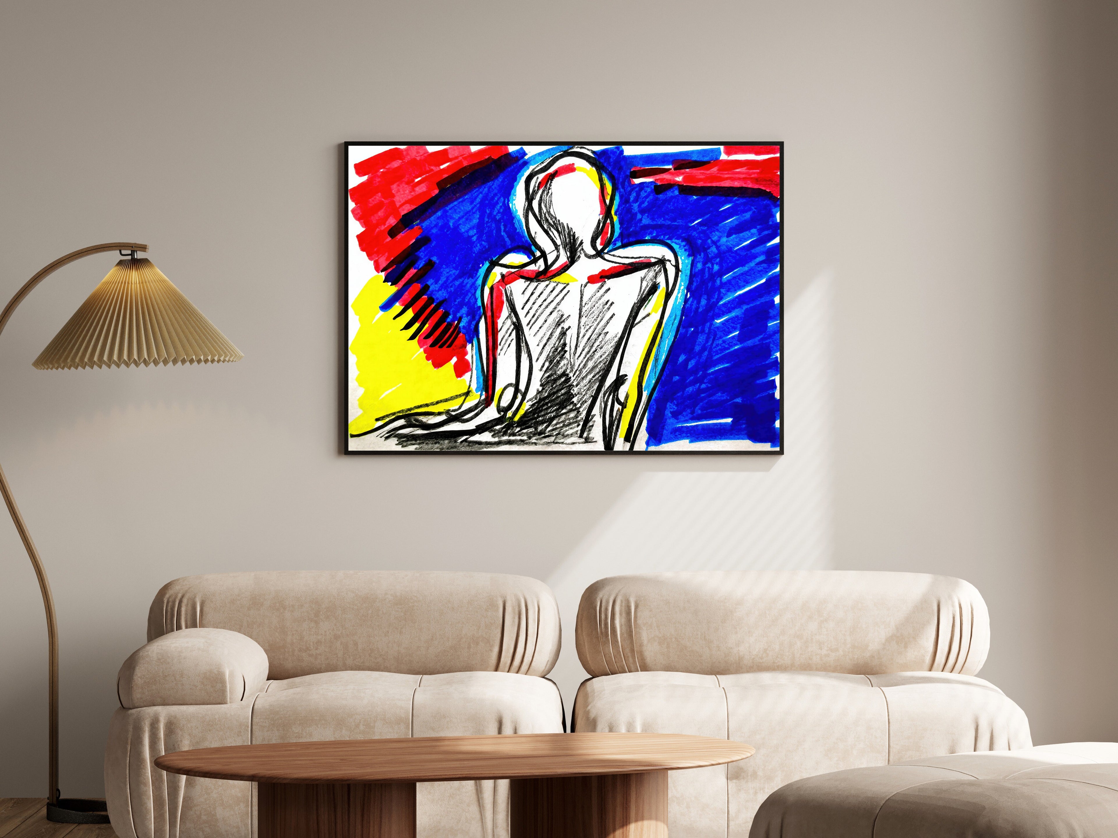 Storm Within, Gestural Figure Art Print, Abstract Expressionist, Vibrant Primary Colors Wall Art — room-l-living-black