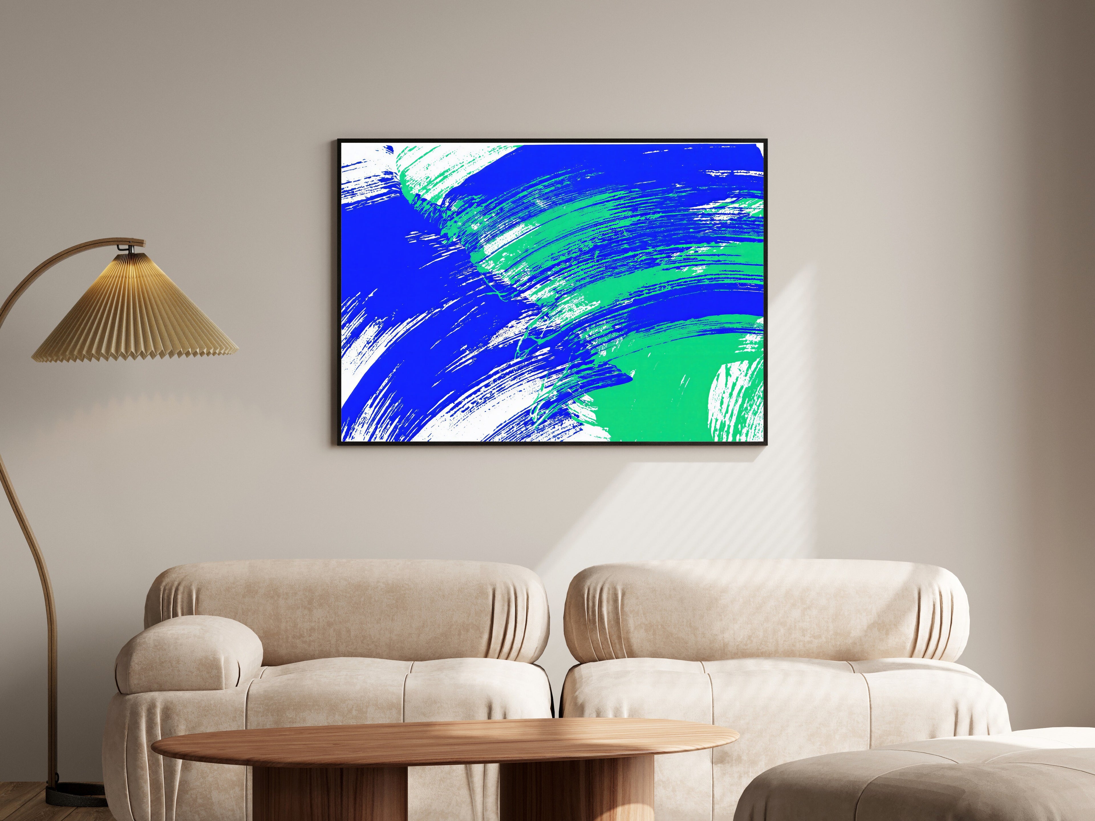 Sapphire & Emerald Gestural Abstract Wall Art | Jewel Tone Risograph Art Print — room-l-living-black