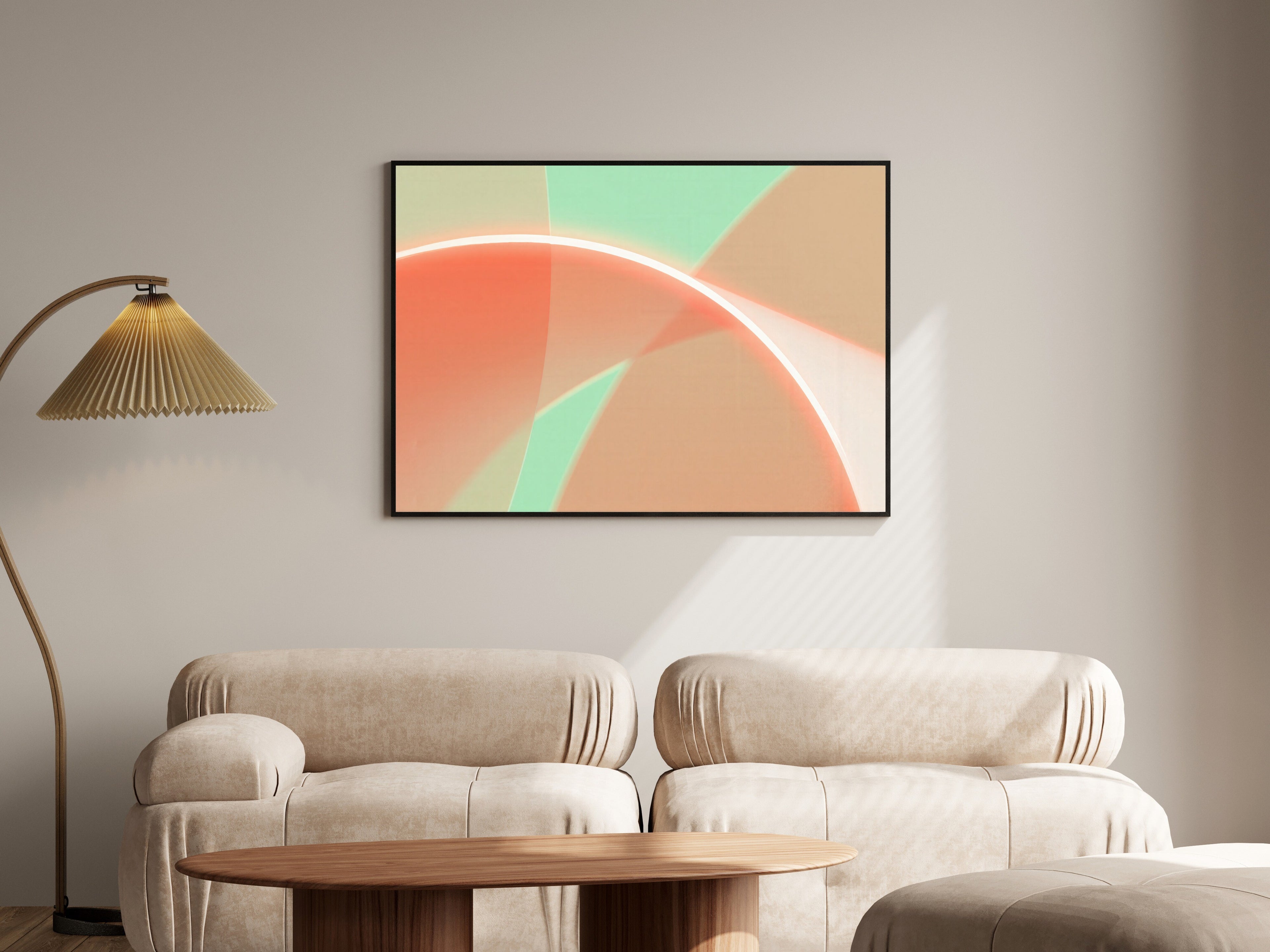 Luminous Drift, Apricot & Mint Abstract Wall Art Print | Pastel Color Field — room-l-living-black