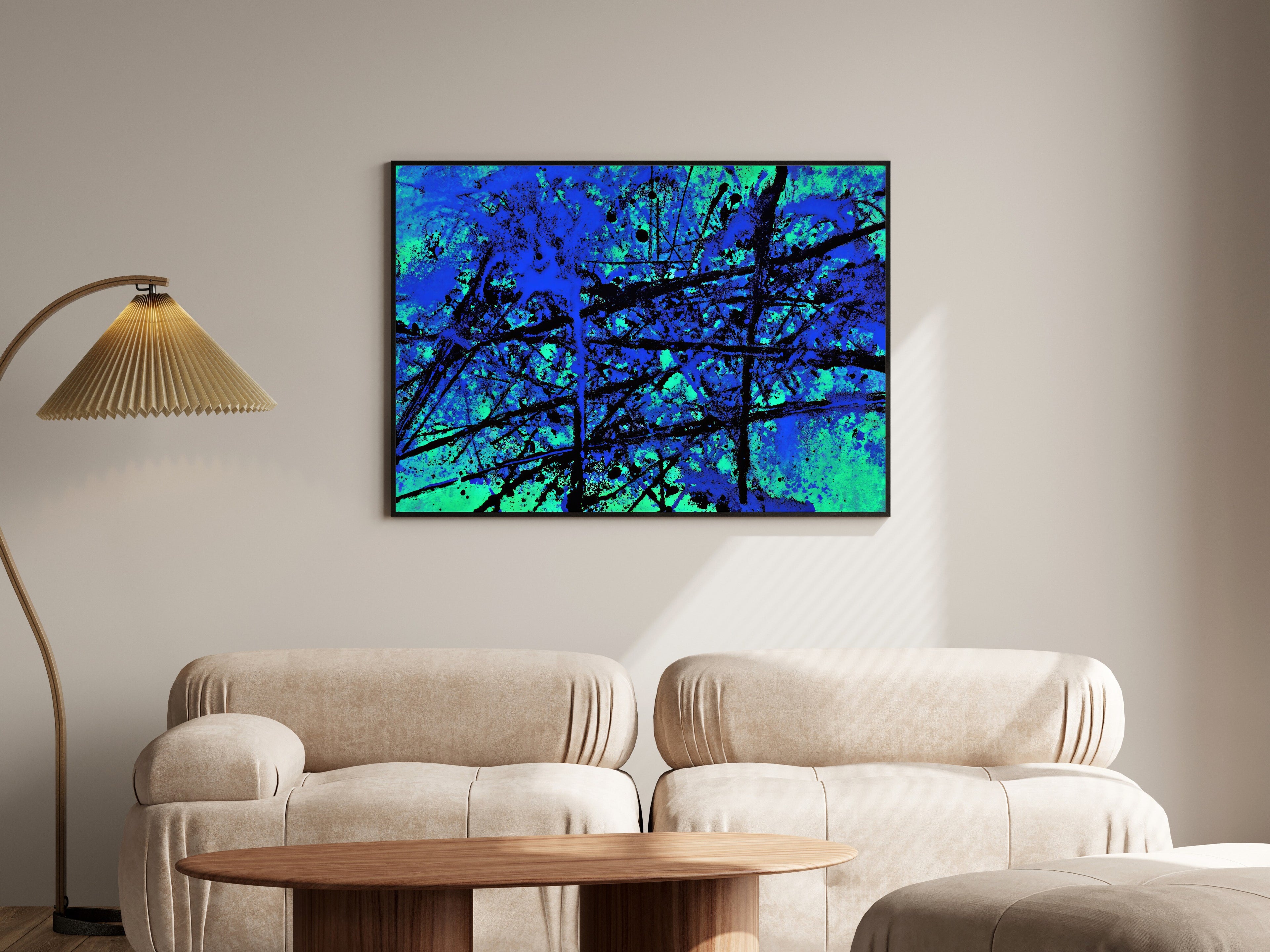 Charcoal Collision, Jewel Tone Abstract Wall Art | Sapphire, Emerald & Graphite Art Print — room-l-living-black