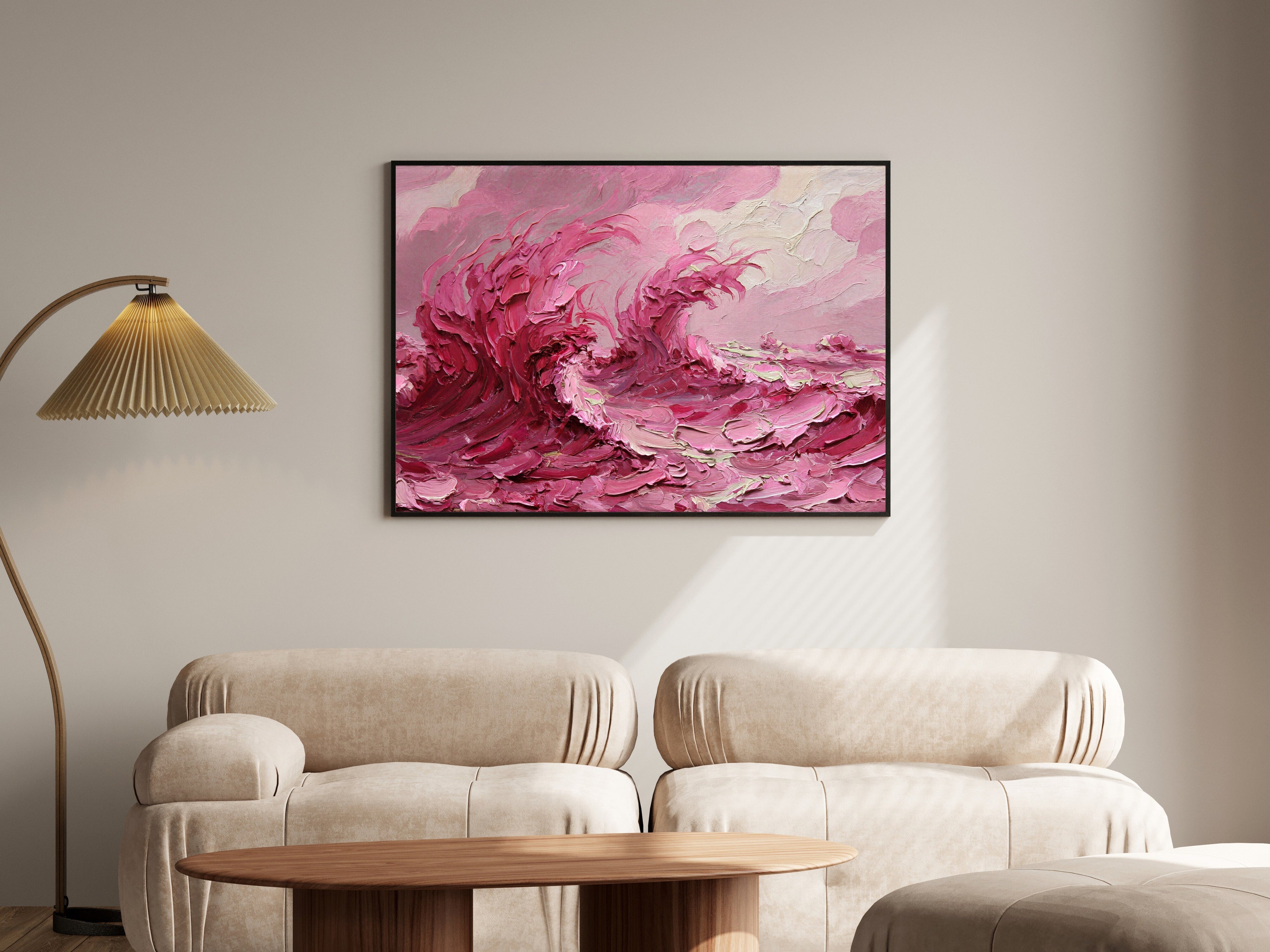 Katabatic, Monochrome Abstract Wall Art | Impasto Wind Study in Desaturated Pink — room-l-living-black