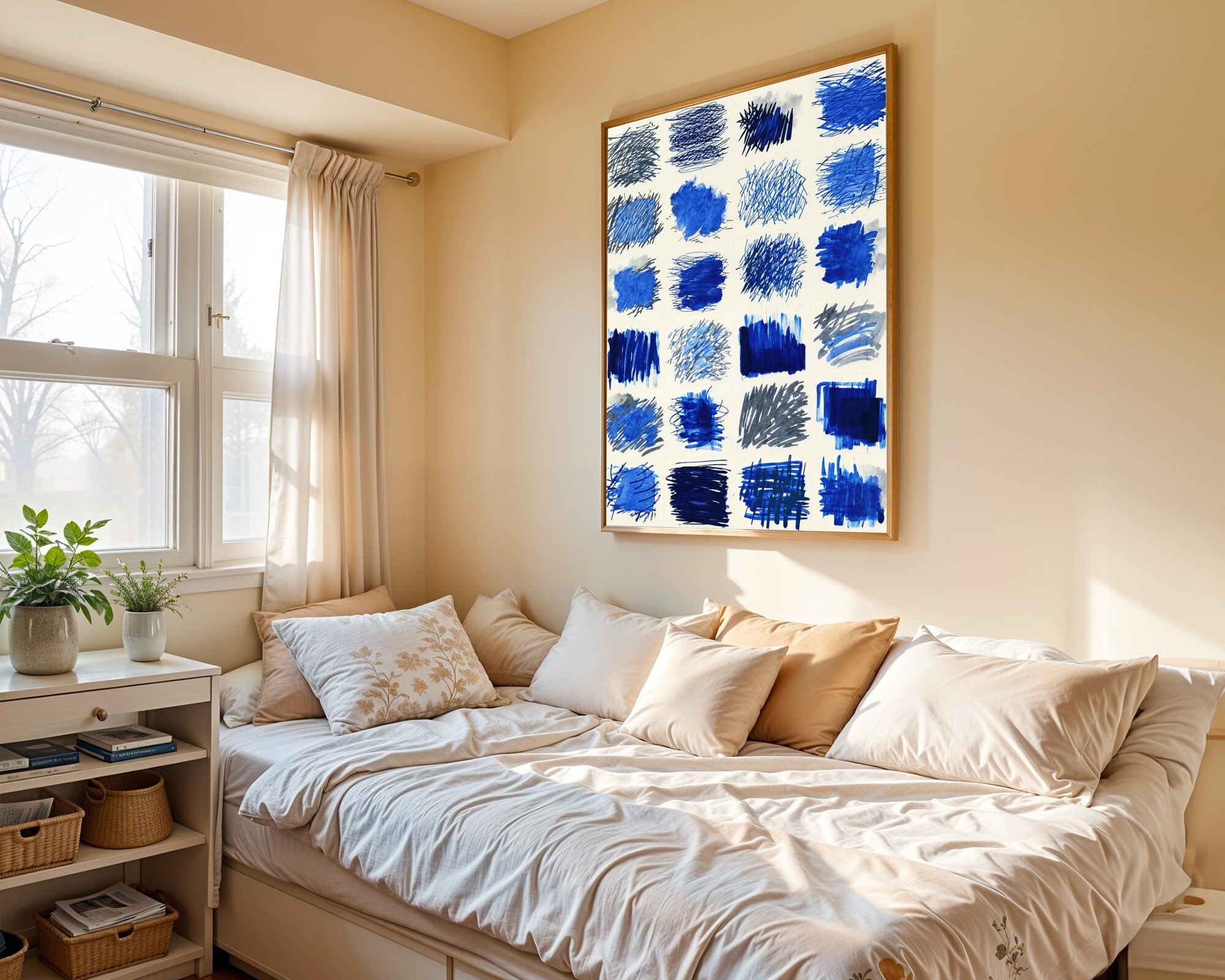 Morphic Studies, Gestural Abstract Wall Art | Nocturne Blues Charcoal Print — room-p-bed-gold