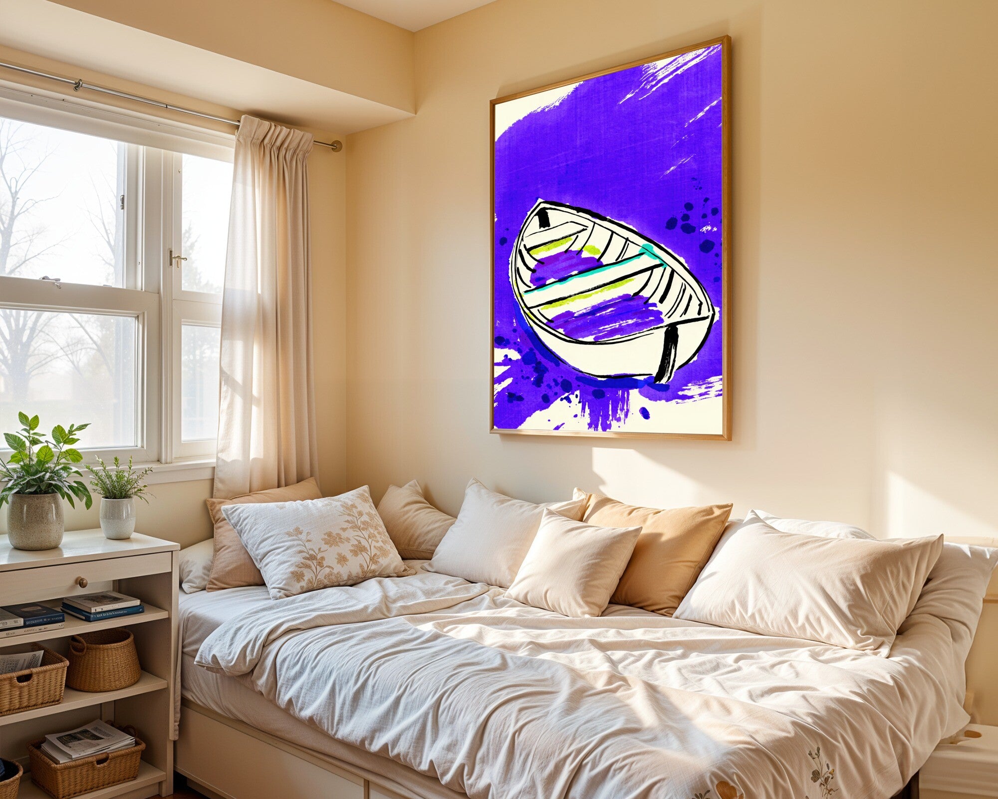 Catchall Vessel Art Print | Sumi-e Ink Study in Imperial Purple & Turquoise | Minimalist Wall Art — room-p-bed-gold