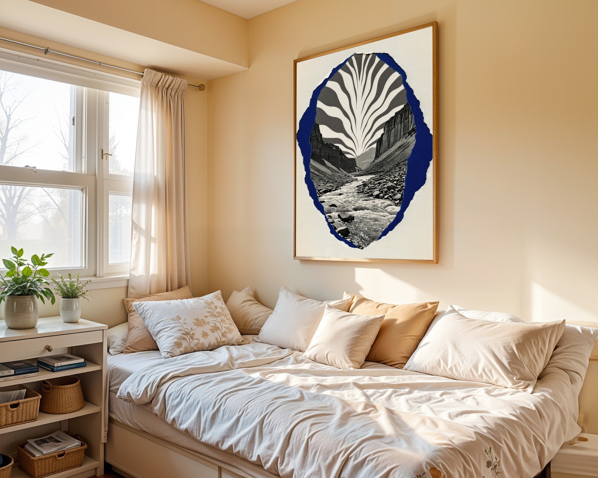 Torn-Paper Armadillo Canyon Wall Art, Graphite & Midnight Blue Art Print — room-p-bed-gold