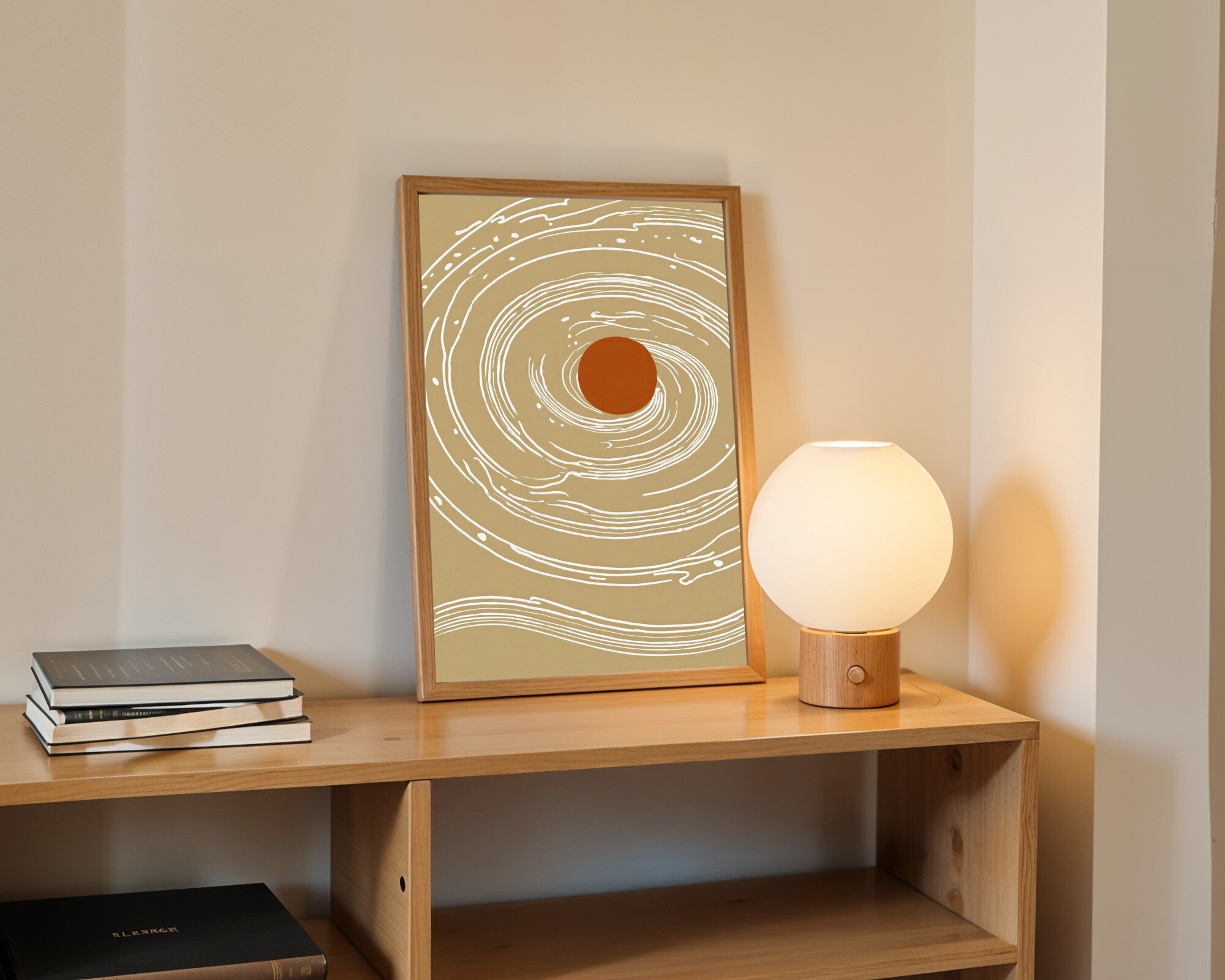 Swirling Sands, Minimalist Continuous Line Art Print | Terracotta & Bone White Wall Art — room-p-shelf-wood