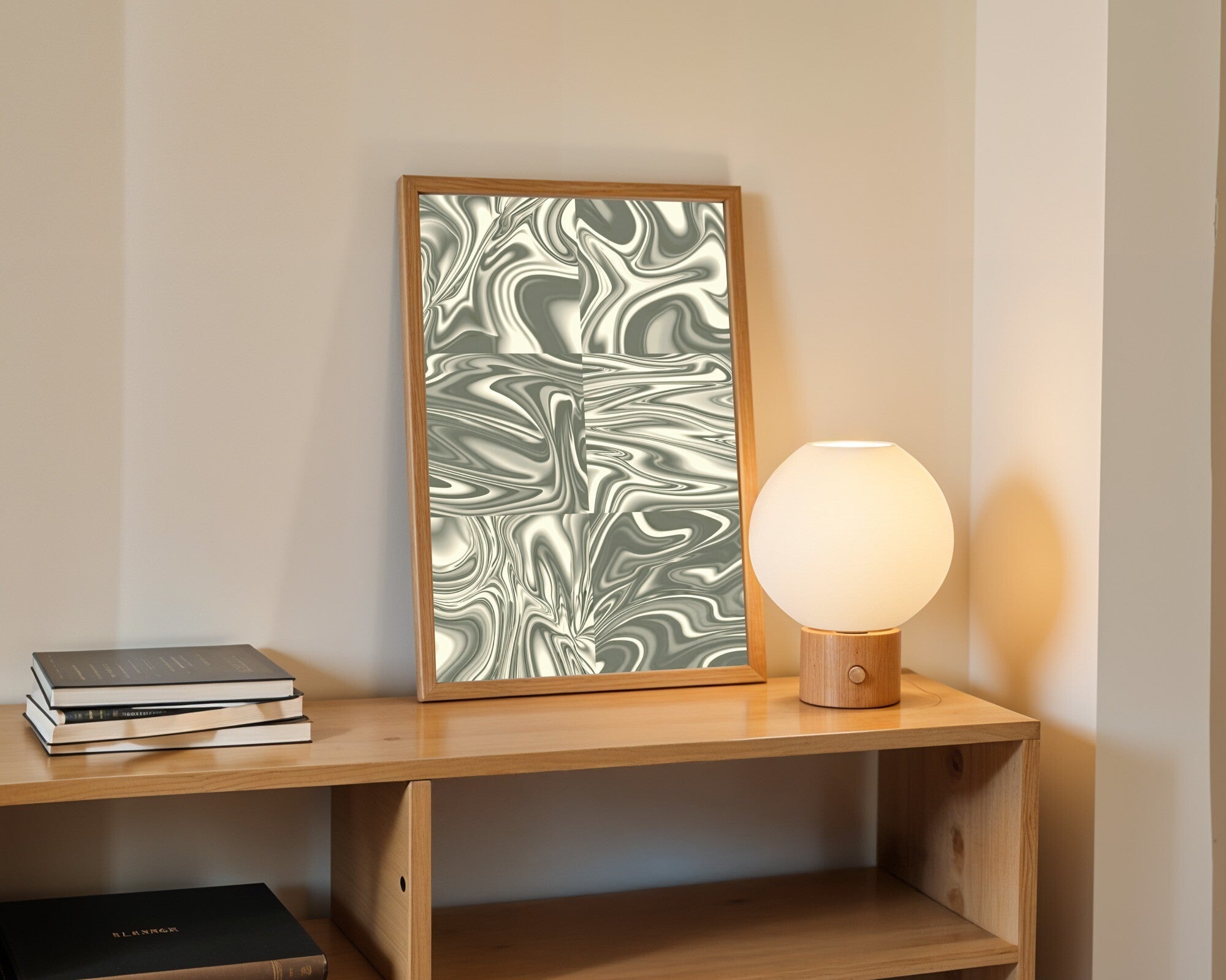 Psychedelic Liquid Light Wall Art, Abstract Contact Sheet Print in Bleached Neutrals — room-p-shelf-wood