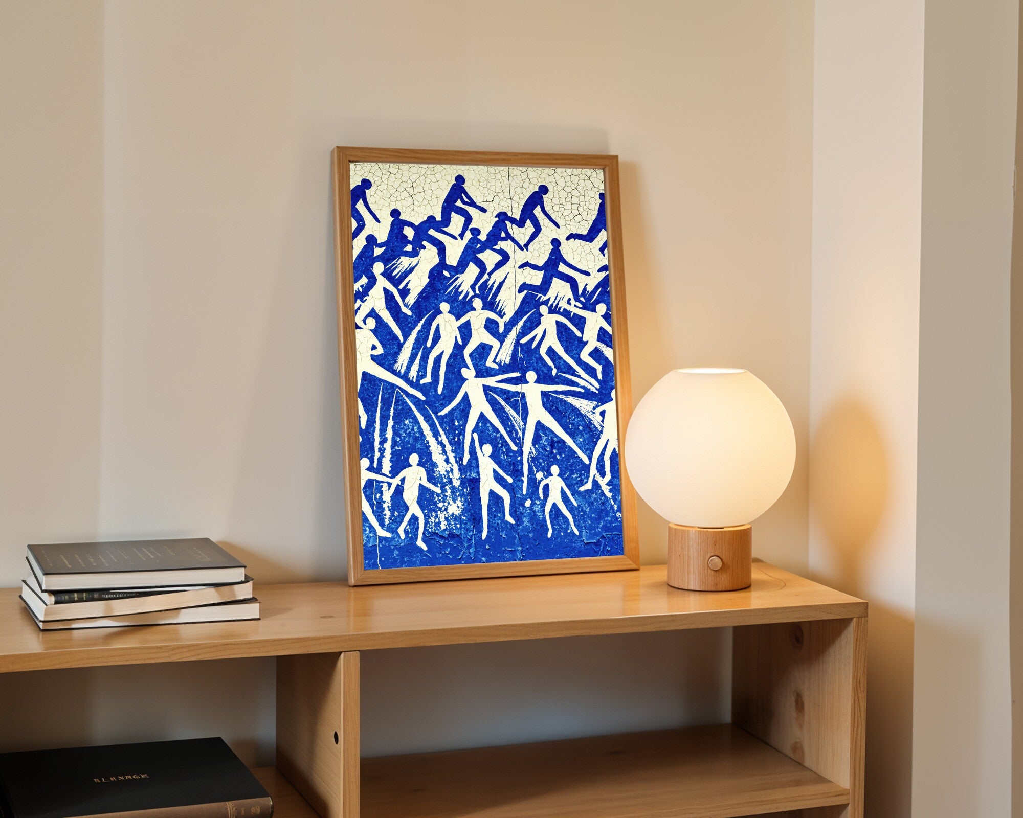 Swept Silence, Indigo & Cream Gestural Abstract Wall Art — room-p-shelf-wood